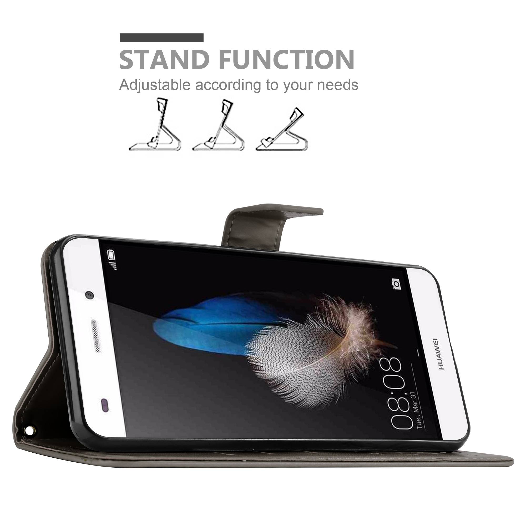 Cadorabo Hülle für Huawei P8 LITE 2015 Schutz Hülle in Grau Schutzhülle Handy Hülle Etui Case Blumen Flower