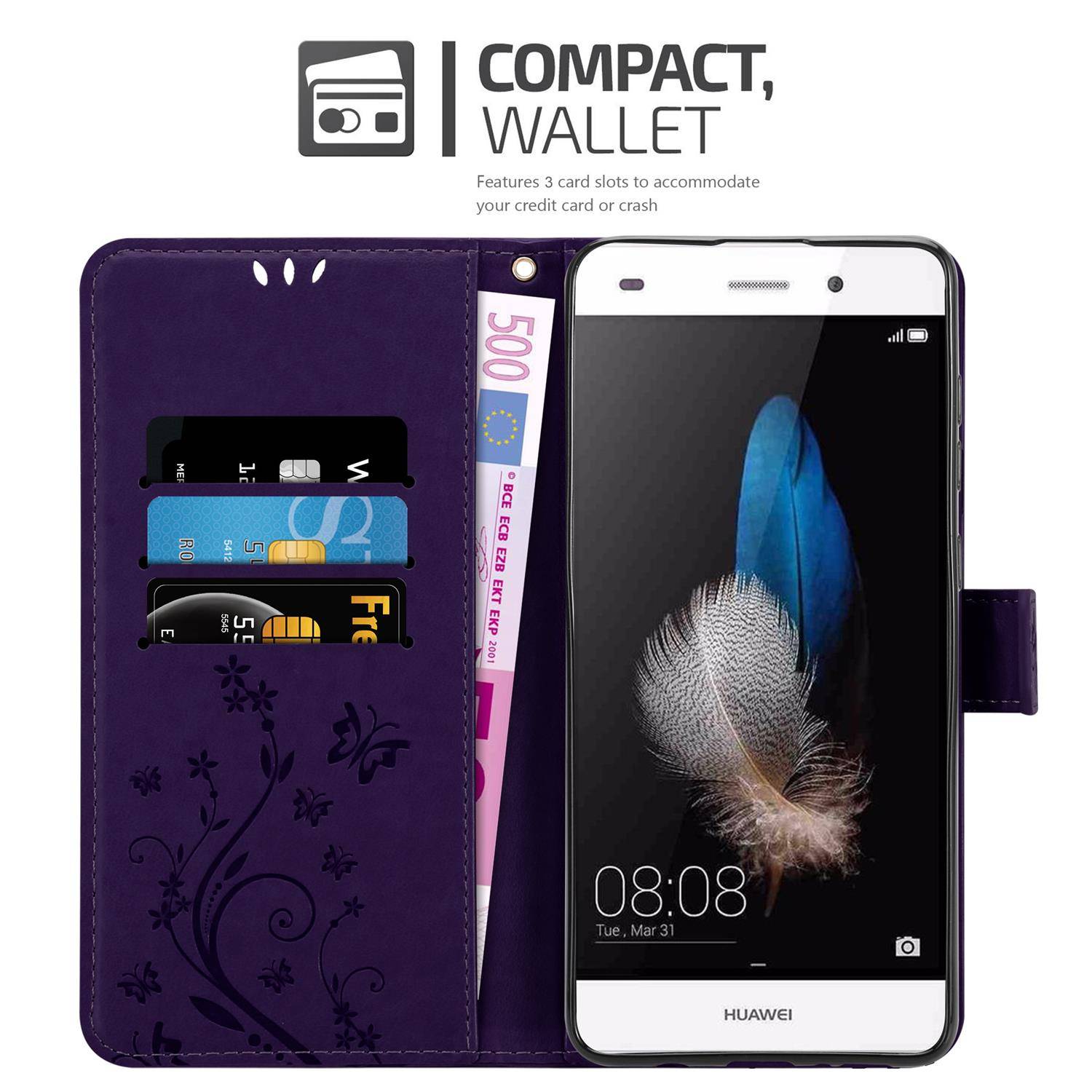 Cadorabo Hülle für Huawei P8 LITE 2015 Schutz Hülle in Lila Schutzhülle Handy Hülle Etui Case Blumen Flower