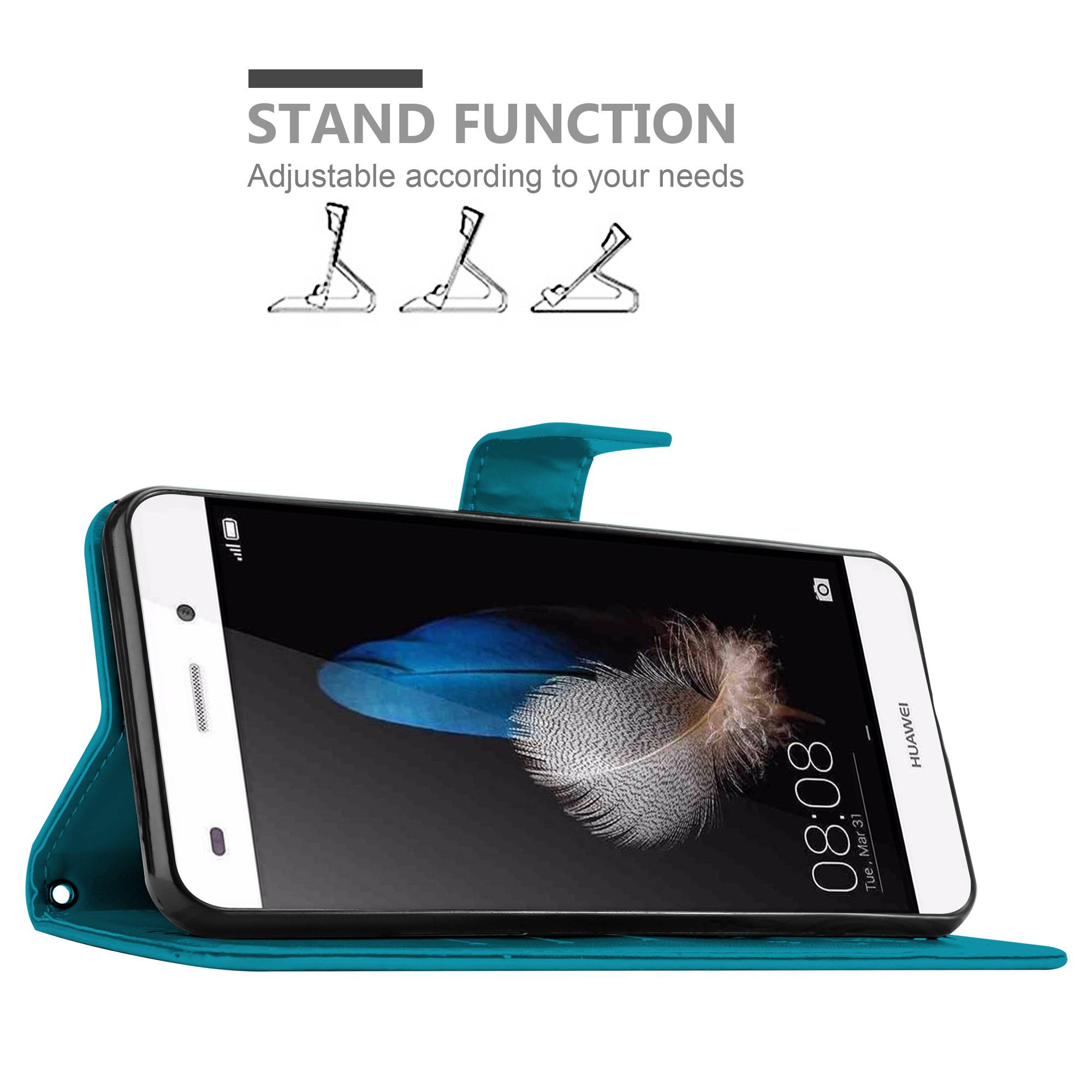 Cadorabo Hülle für Huawei P8 LITE 2015 Schutz Hülle in Blau Schutzhülle Handy Hülle Etui Case Blumen Flower