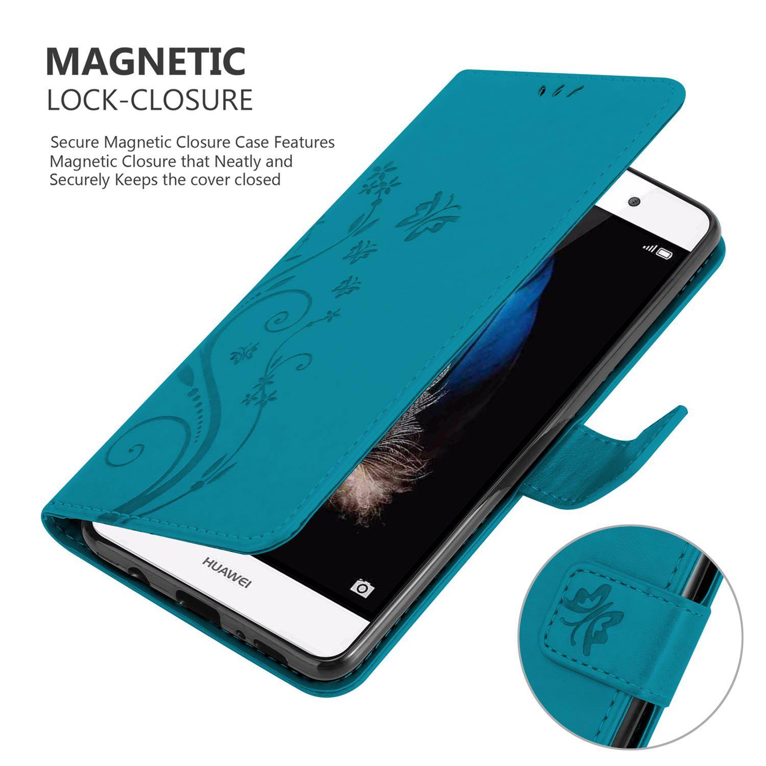 Cadorabo Hülle für Huawei P8 LITE 2015 Schutz Hülle in Blau Schutzhülle Handy Hülle Etui Case Blumen Flower