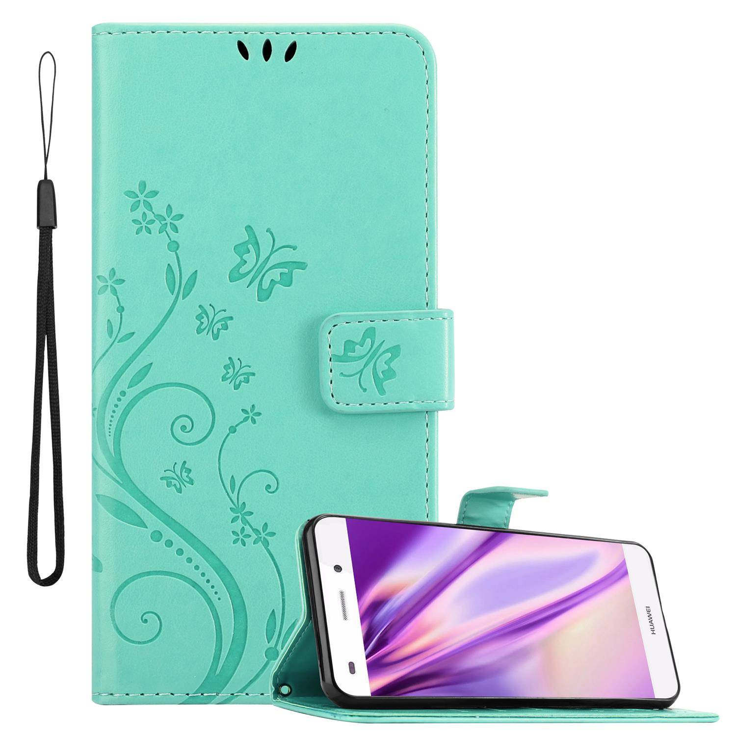 Cadorabo Hülle für Huawei P8 LITE 2015 Schutz Hülle in Türkis Schutzhülle Handy Hülle Etui Case Blumen Flower
