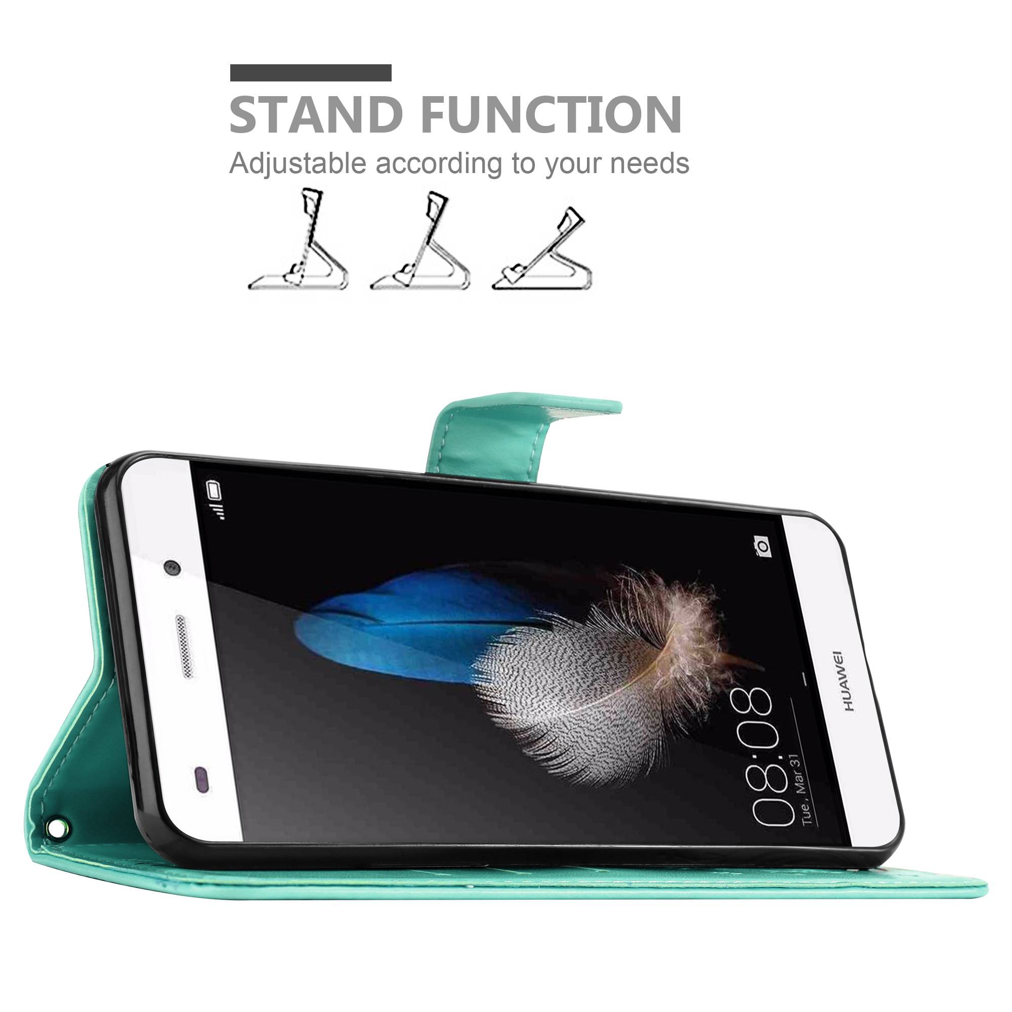 Cadorabo Hülle für Huawei P8 LITE 2015 Schutz Hülle in Türkis Schutzhülle Handy Hülle Etui Case Blumen Flower