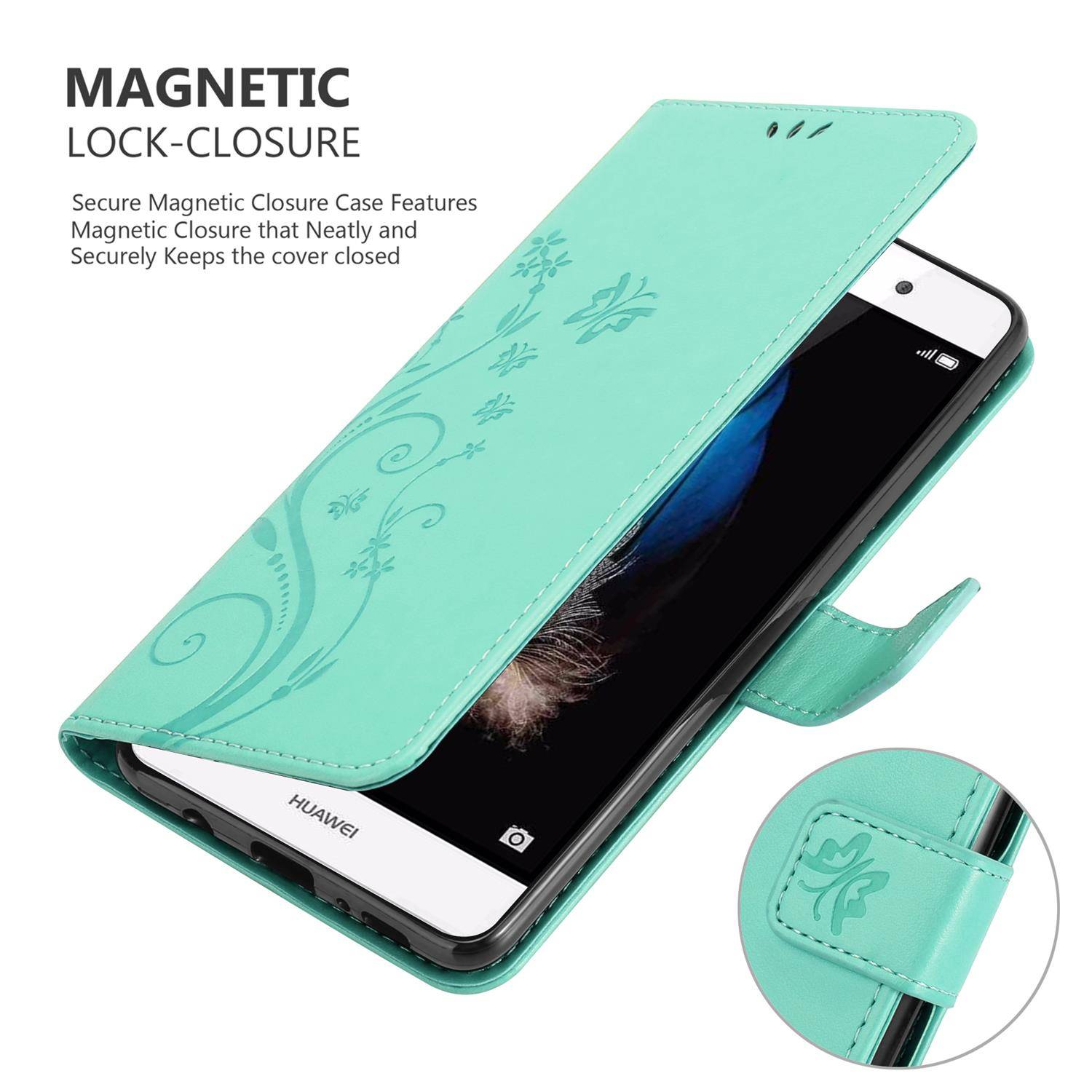 Cadorabo Hülle für Huawei P8 LITE 2015 Schutz Hülle in Türkis Schutzhülle Handy Hülle Etui Case Blumen Flower
