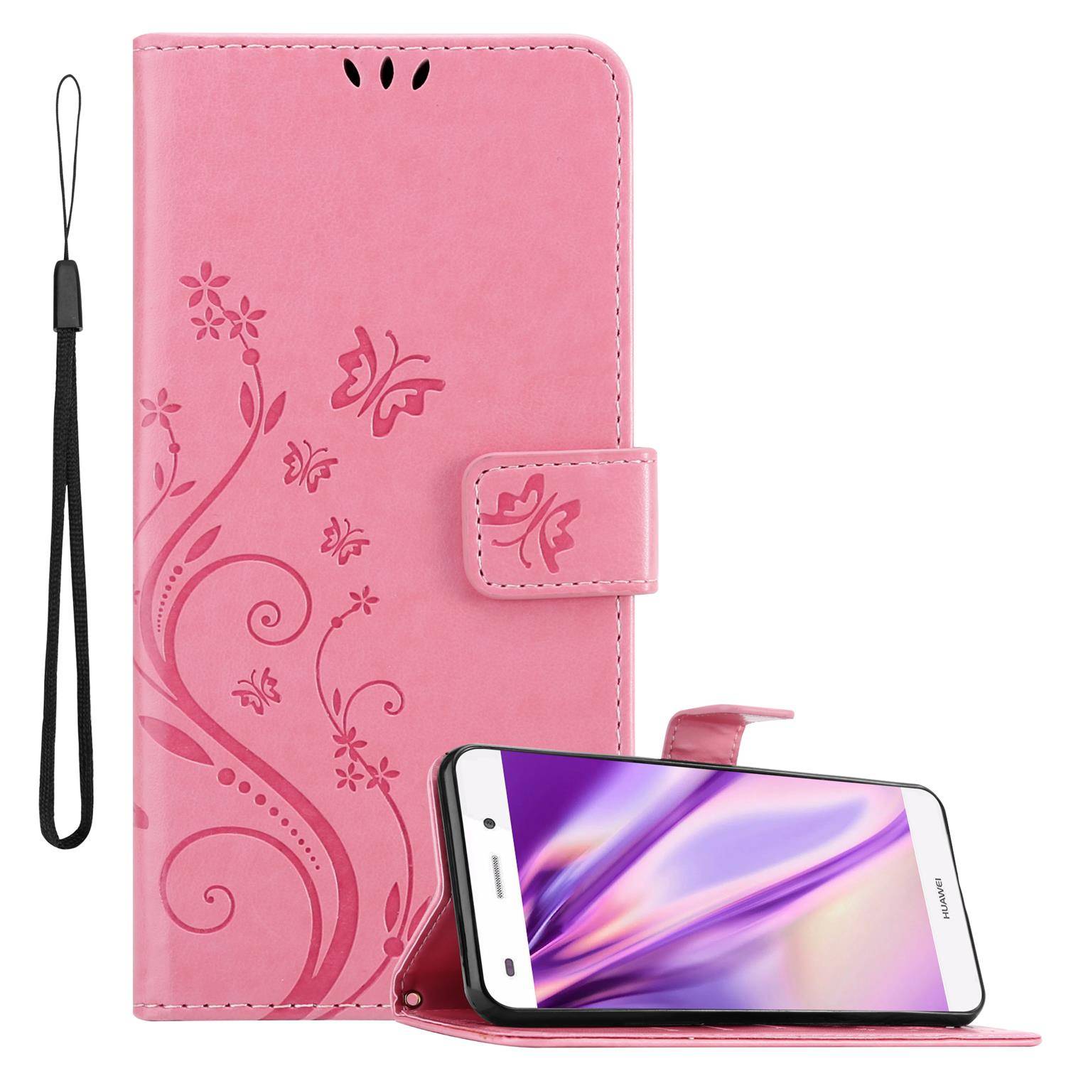 Cadorabo Hülle für Huawei P8 LITE 2015 Schutz Hülle in Rosa Schutzhülle Handy Hülle Etui Case Blumen Flower