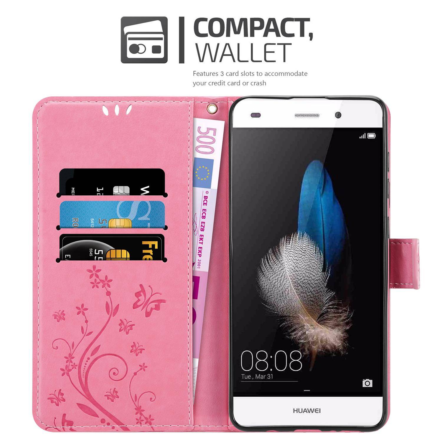 Cadorabo Hülle für Huawei P8 LITE 2015 Schutz Hülle in Rosa Schutzhülle Handy Hülle Etui Case Blumen Flower