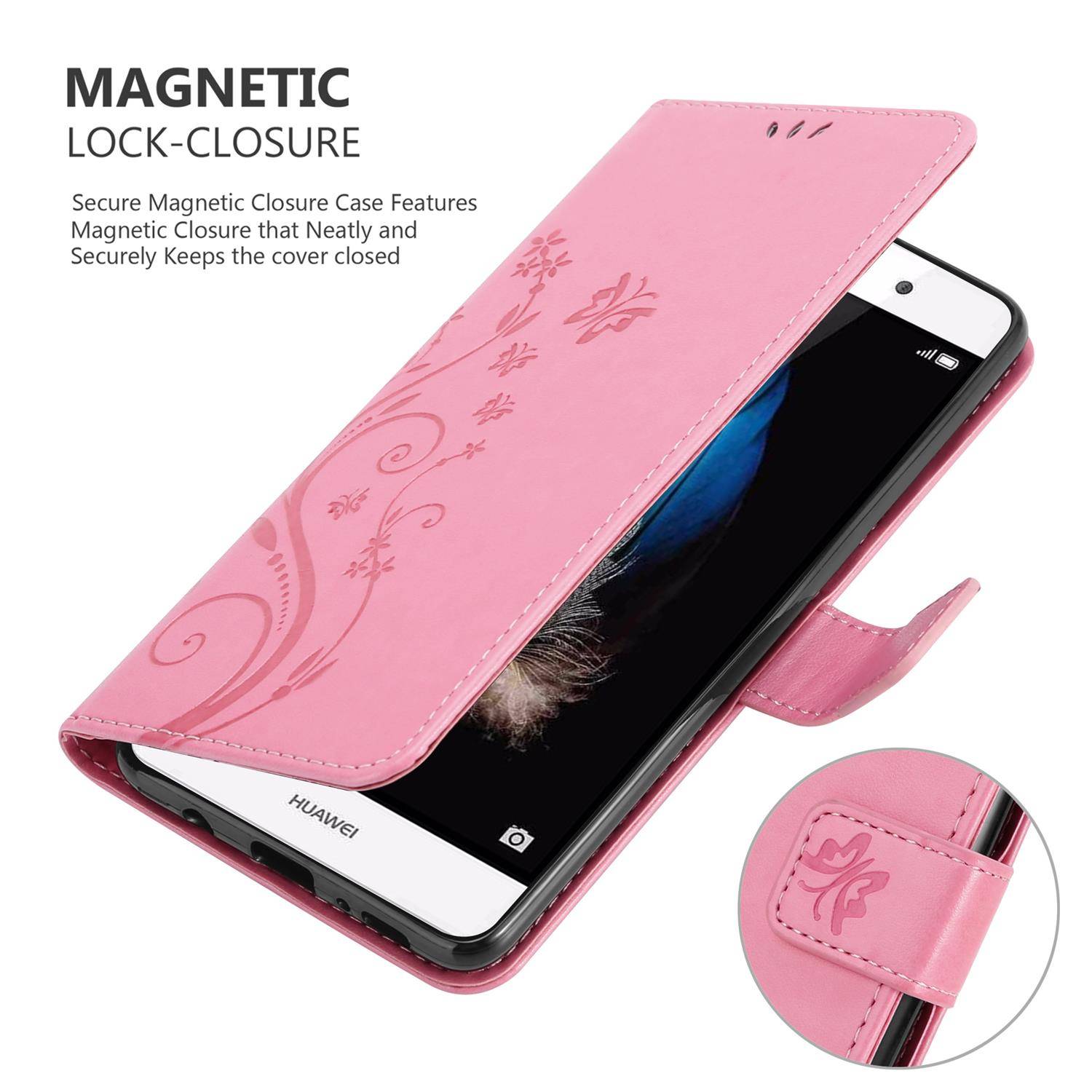 Cadorabo Hülle für Huawei P8 LITE 2015 Schutz Hülle in Rosa Schutzhülle Handy Hülle Etui Case Blumen Flower
