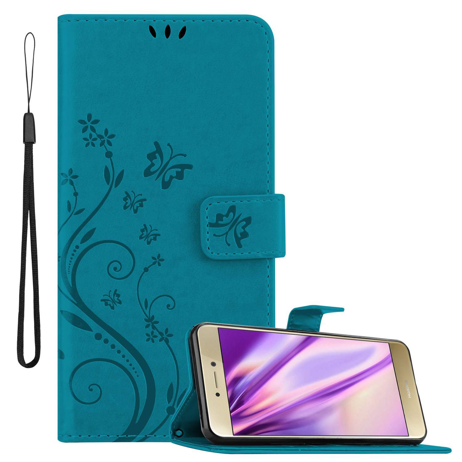Cadorabo Hülle für Huawei P8 LITE 2017 / P9 LITE 2017 Schutz Hülle in Blau Schutzhülle Handy Hülle Etui Case Blumen