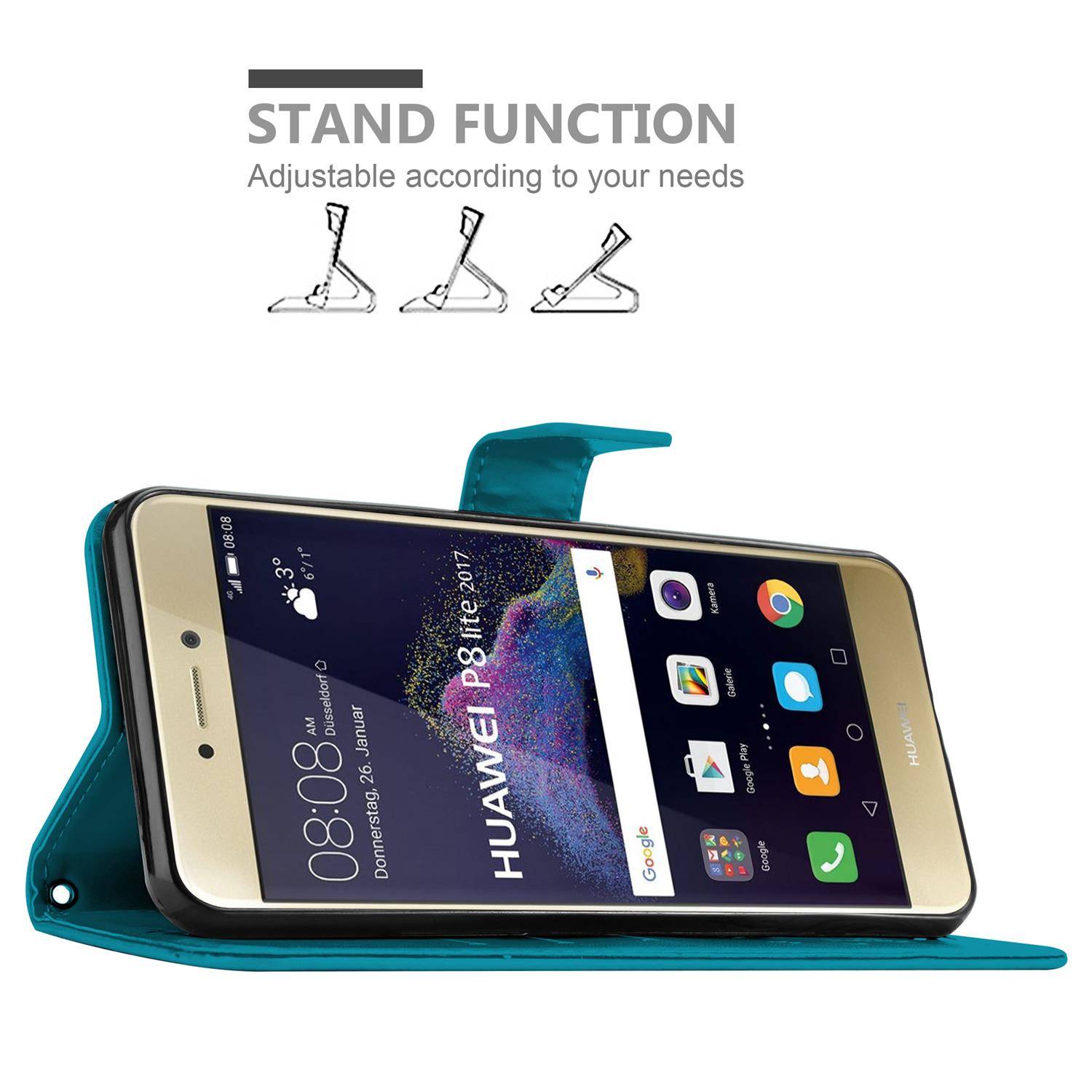 Cadorabo Hülle für Huawei P8 LITE 2017 / P9 LITE 2017 Schutz Hülle in Blau Schutzhülle Handy Hülle Etui Case Blumen