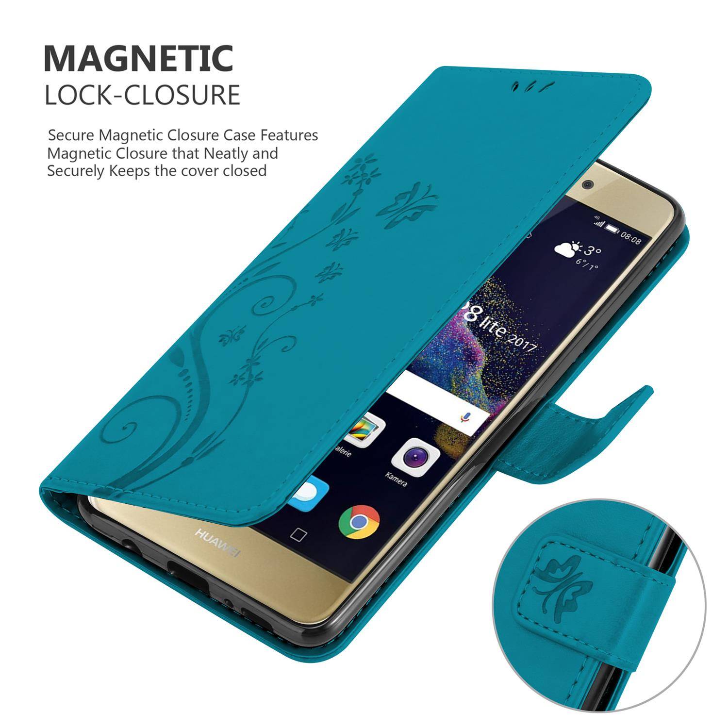 Cadorabo Hülle für Huawei P8 LITE 2017 / P9 LITE 2017 Schutz Hülle in Blau Schutzhülle Handy Hülle Etui Case Blumen