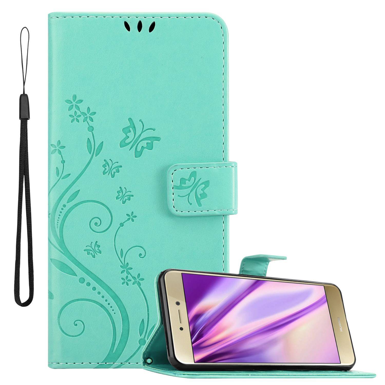Cadorabo Hülle für Huawei P8 LITE 2017 / P9 LITE 2017 Schutz Hülle in Türkis Schutzhülle Handy Hülle Etui Case Blumen