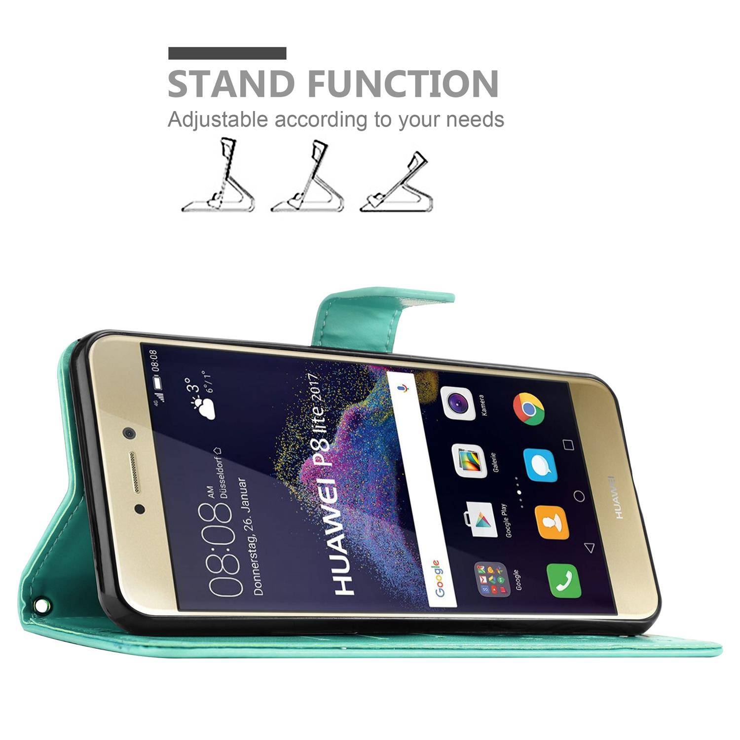 Cadorabo Hülle für Huawei P8 LITE 2017 / P9 LITE 2017 Schutz Hülle in Türkis Schutzhülle Handy Hülle Etui Case Blumen