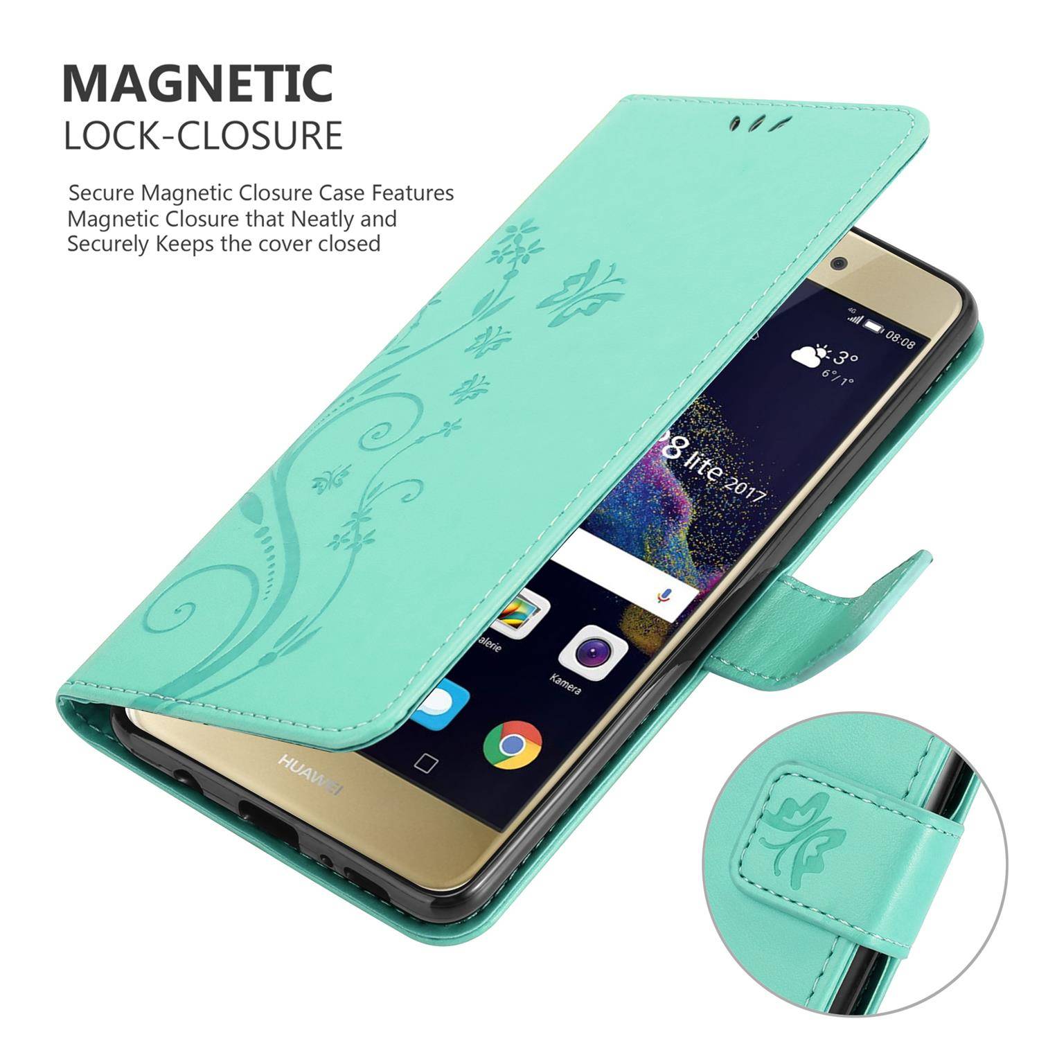 Cadorabo Hülle für Huawei P8 LITE 2017 / P9 LITE 2017 Schutz Hülle in Türkis Schutzhülle Handy Hülle Etui Case Blumen