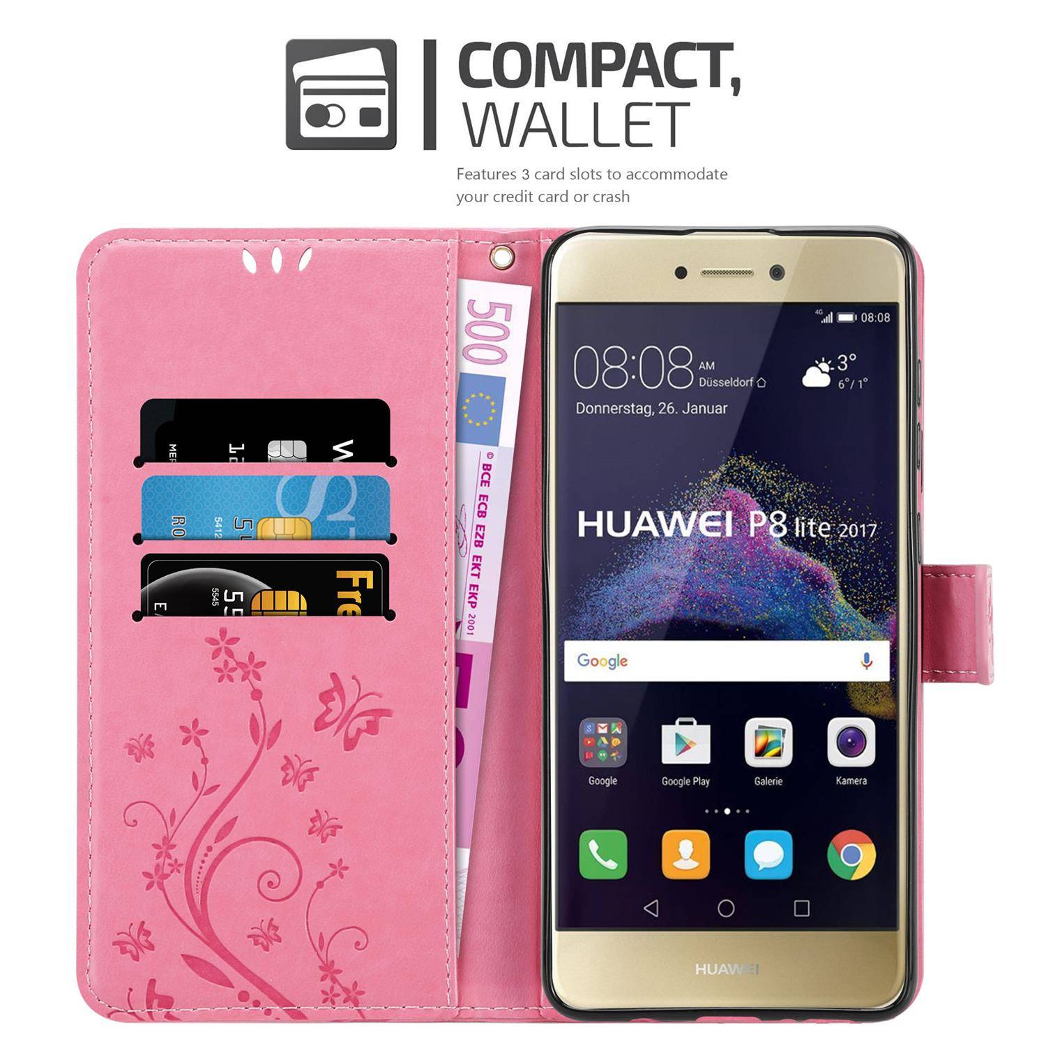 Cadorabo Hülle für Huawei P8 LITE 2017 / P9 LITE 2017 Schutz Hülle in Rosa Schutzhülle Handy Hülle Etui Case Blumen
