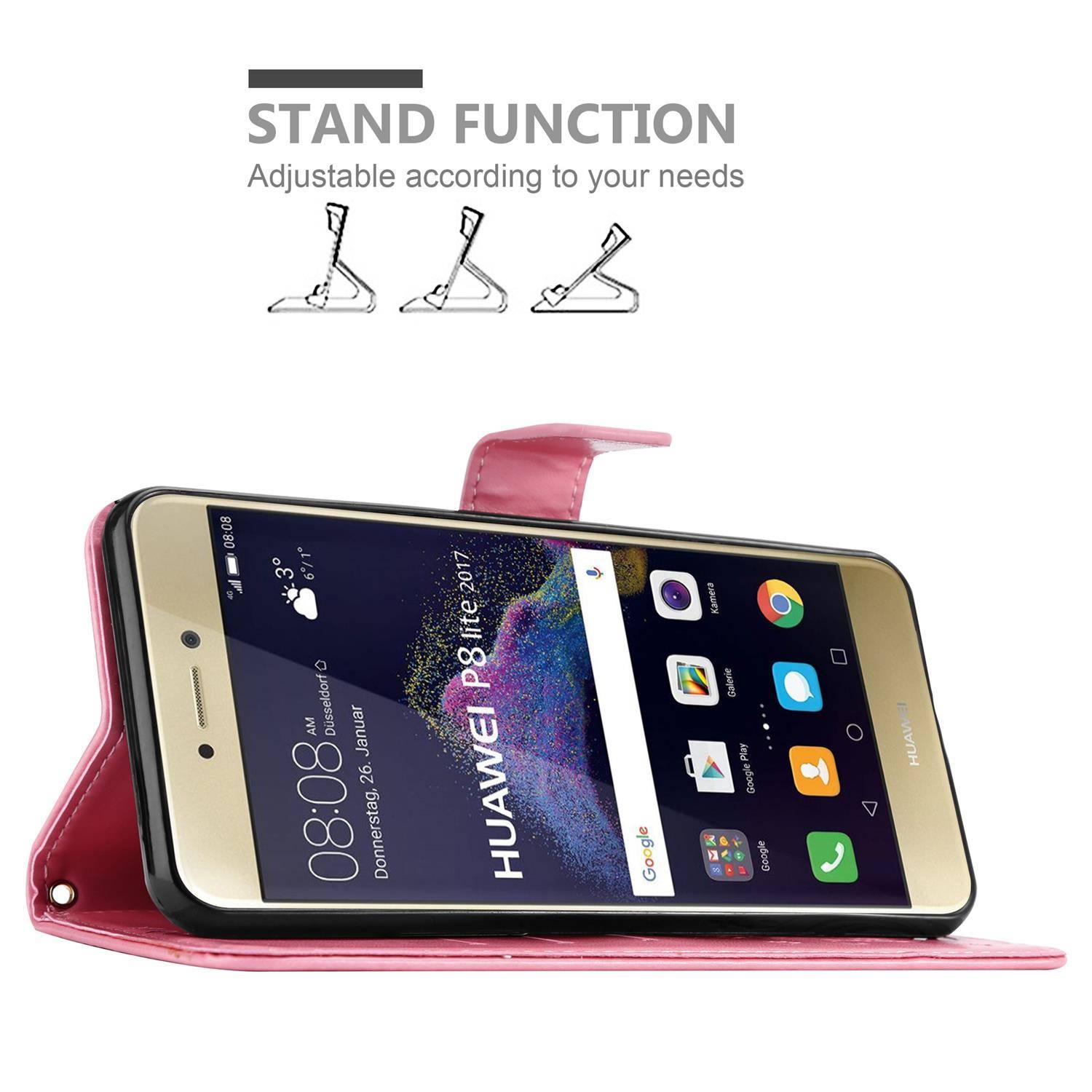 Cadorabo Hülle für Huawei P8 LITE 2017 / P9 LITE 2017 Schutz Hülle in Rosa Schutzhülle Handy Hülle Etui Case Blumen