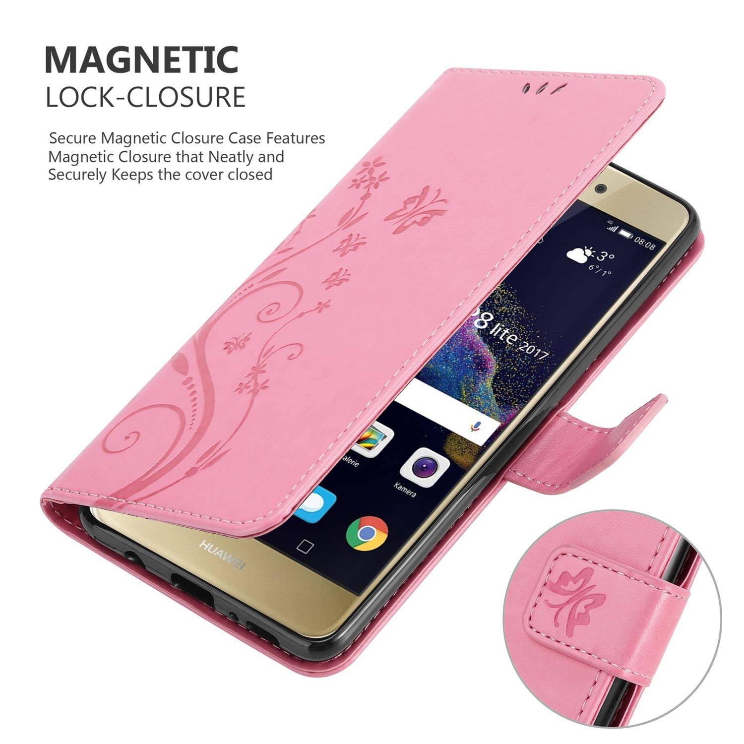 Cadorabo Hülle für Huawei P8 LITE 2017 / P9 LITE 2017 Schutz Hülle in Rosa Schutzhülle Handy Hülle Etui Case Blumen