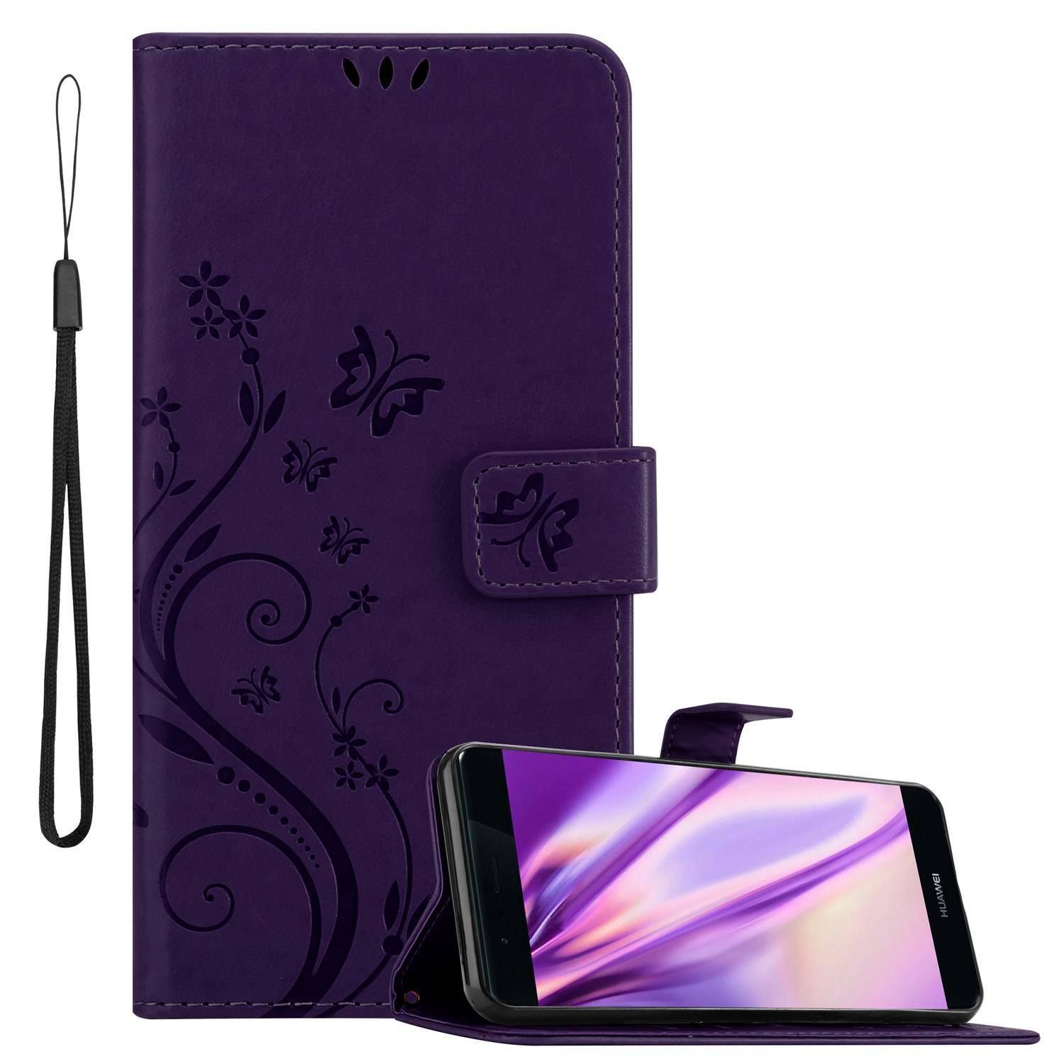 Cadorabo Hülle für Huawei P9 Schutz Hülle in Lila Schutzhülle Handy Hülle Etui Case Blumen Flower