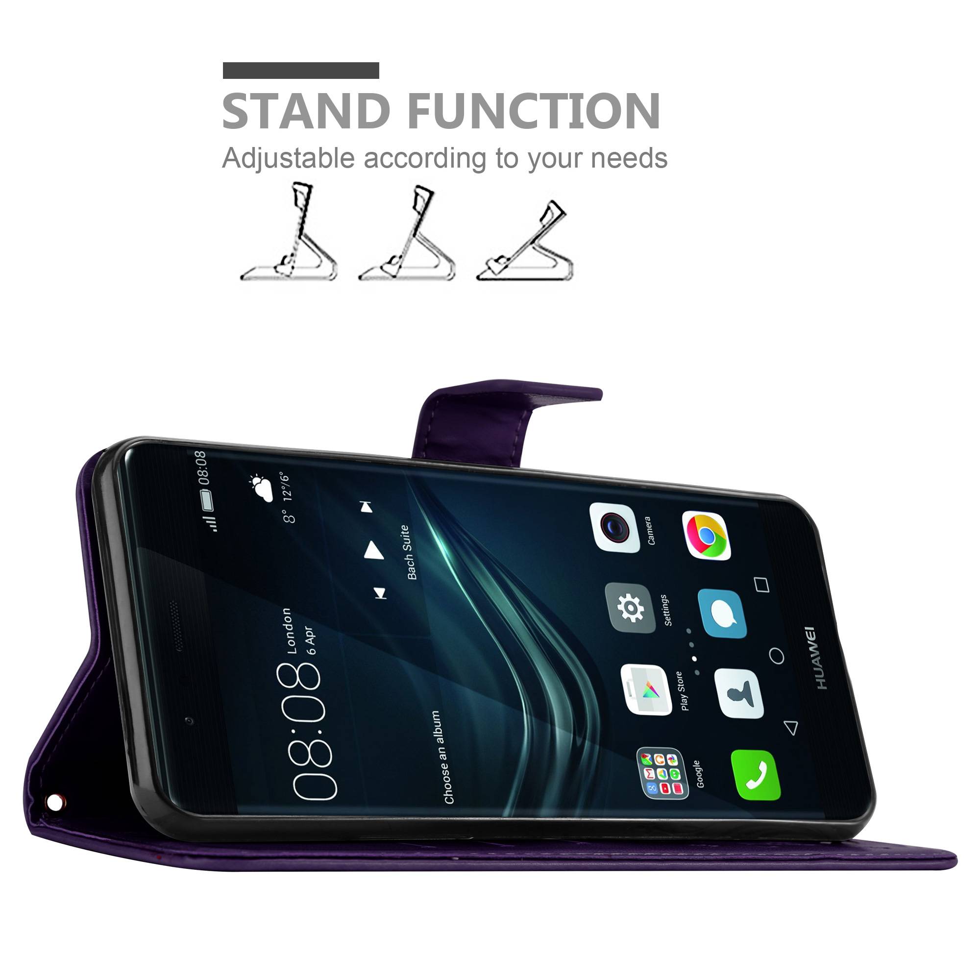 Cadorabo Hülle für Huawei P9 Schutz Hülle in Lila Schutzhülle Handy Hülle Etui Case Blumen Flower