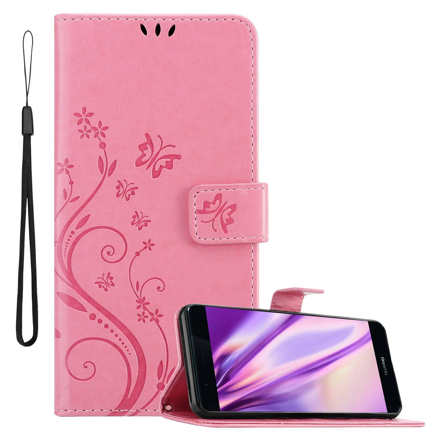 Cadorabo Hülle für Huawei P9 Schutz Hülle in Rosa Schutzhülle Handy Hülle Etui Case Blumen Flower