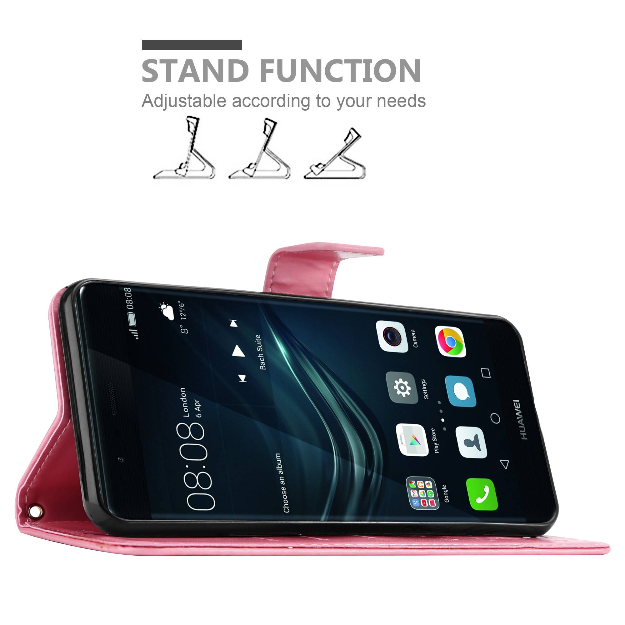 Cadorabo Hülle für Huawei P9 Schutz Hülle in Rosa Schutzhülle Handy Hülle Etui Case Blumen Flower