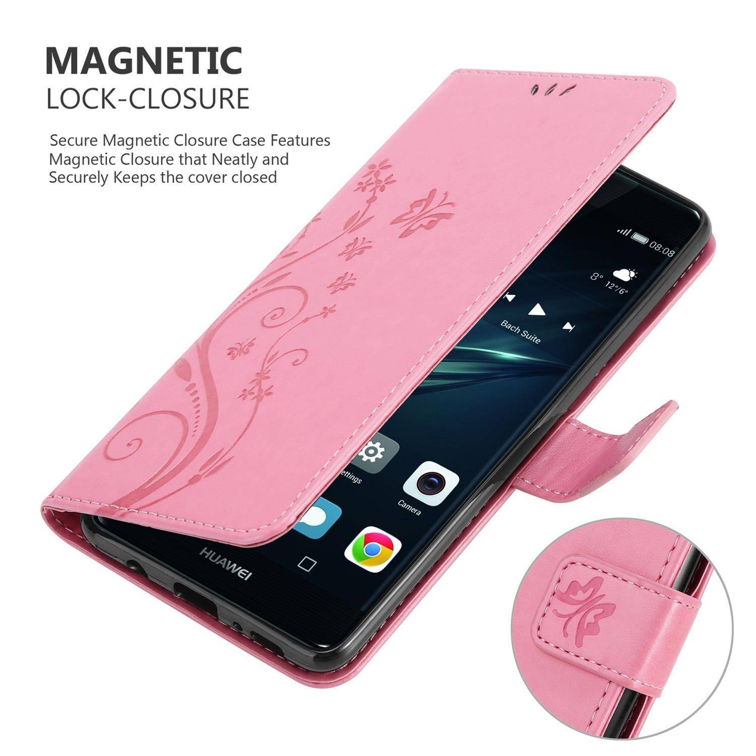 Cadorabo Hülle für Huawei P9 Schutz Hülle in Rosa Schutzhülle Handy Hülle Etui Case Blumen Flower