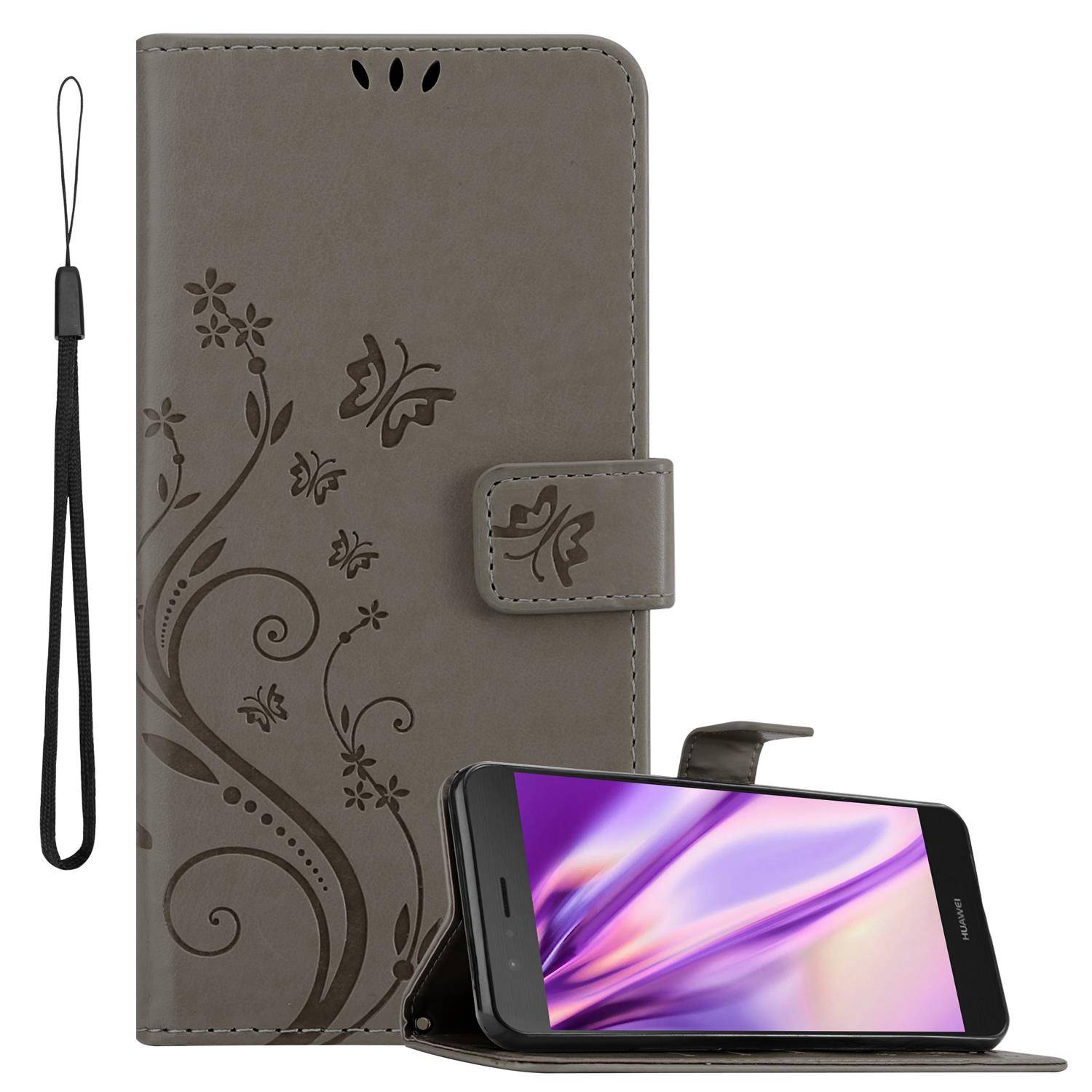 Cadorabo Hülle für Huawei P9 LITE 2016 / G9 LITE Schutz Hülle in Grau Schutzhülle Handy Hülle Etui Case Blumen Flower
