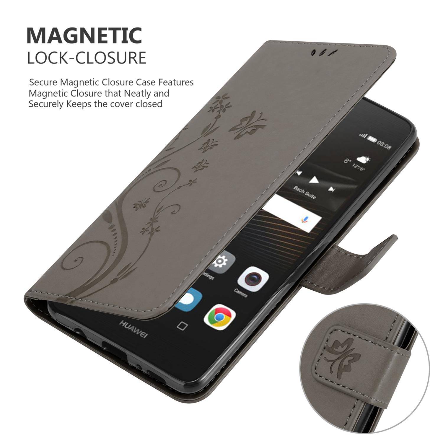 Cadorabo Hülle für Huawei P9 LITE 2016 / G9 LITE Schutz Hülle in Grau Schutzhülle Handy Hülle Etui Case Blumen Flower