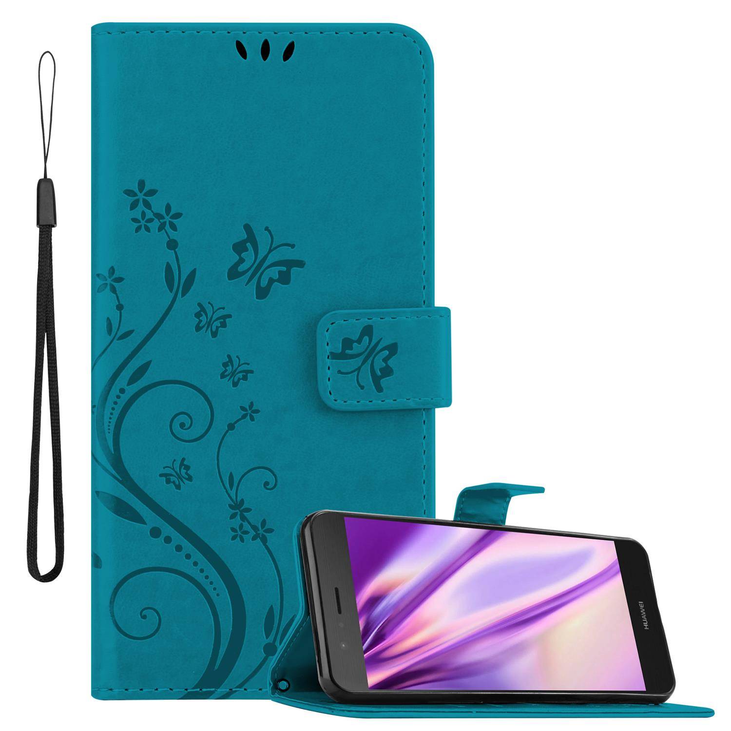 Cadorabo Hülle für Huawei P9 LITE 2016 / G9 LITE Schutz Hülle in Blau Schutzhülle Handy Hülle Etui Case Blumen Flower