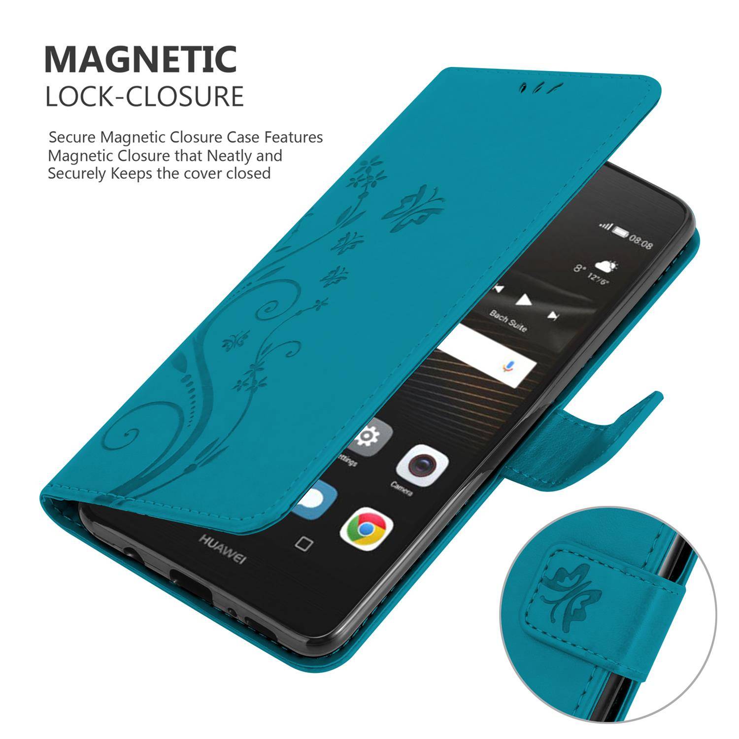 Cadorabo Hülle für Huawei P9 LITE 2016 / G9 LITE Schutz Hülle in Blau Schutzhülle Handy Hülle Etui Case Blumen Flower