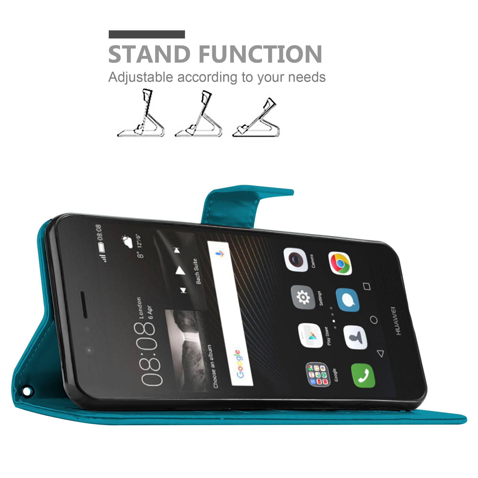 Cadorabo Hülle für Huawei P9 LITE 2016 / G9 LITE Schutz Hülle in Blau Schutzhülle Handy Hülle Etui Case Blumen Flower
