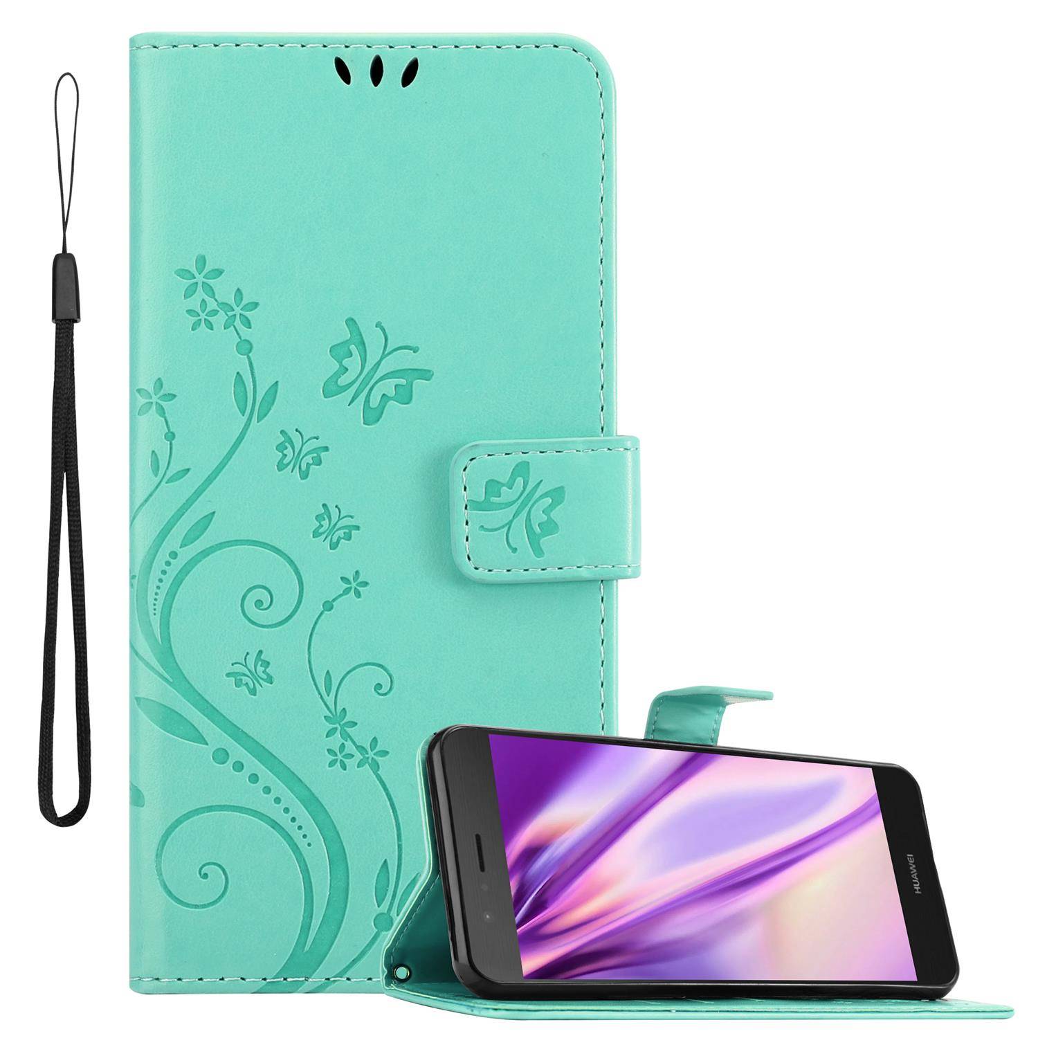 Cadorabo Hülle für Huawei P9 LITE 2016 / G9 LITE Schutz Hülle in Türkis Schutzhülle Handy Hülle Etui Case Blumen Flower