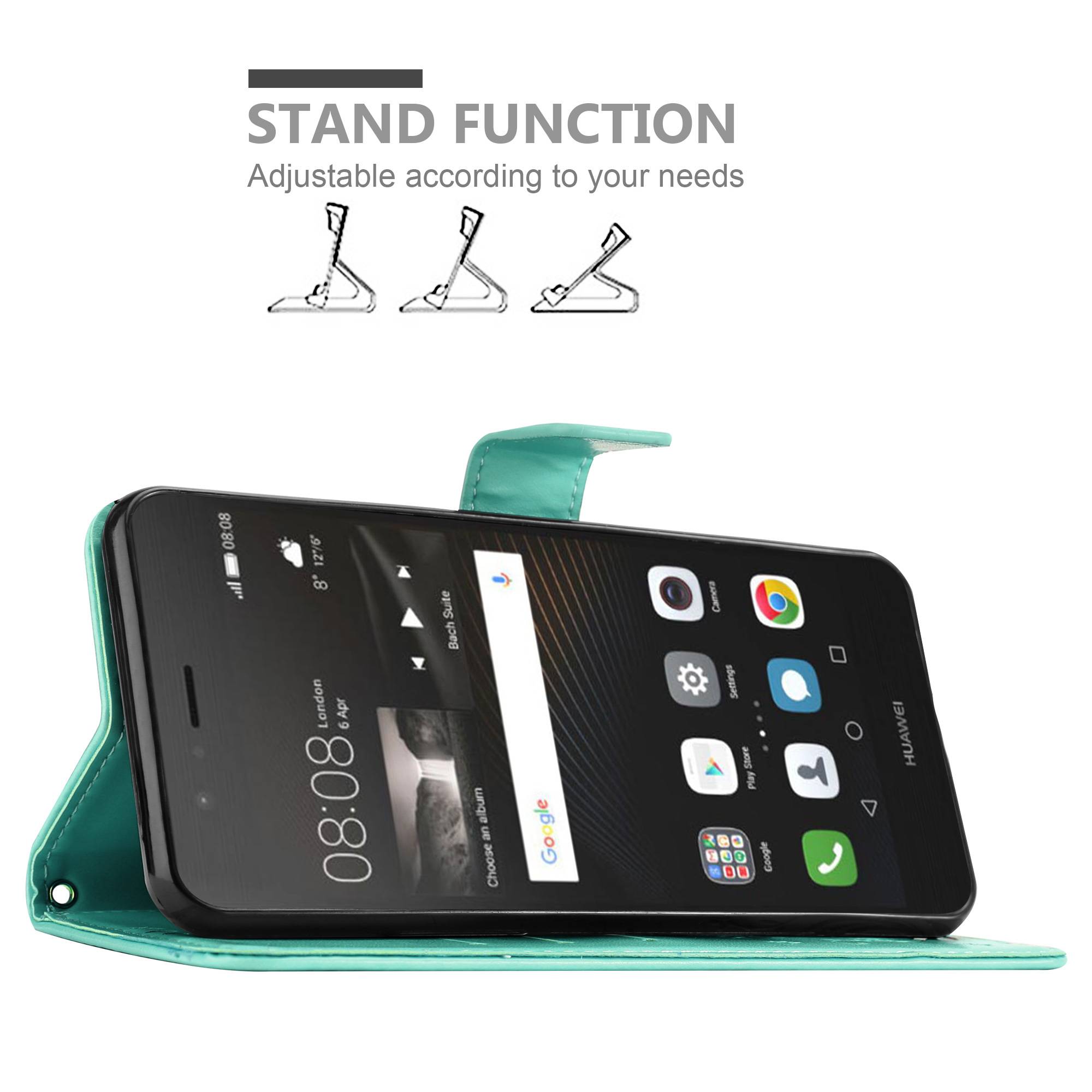 Cadorabo Hülle für Huawei P9 LITE 2016 / G9 LITE Schutz Hülle in Türkis Schutzhülle Handy Hülle Etui Case Blumen Flower