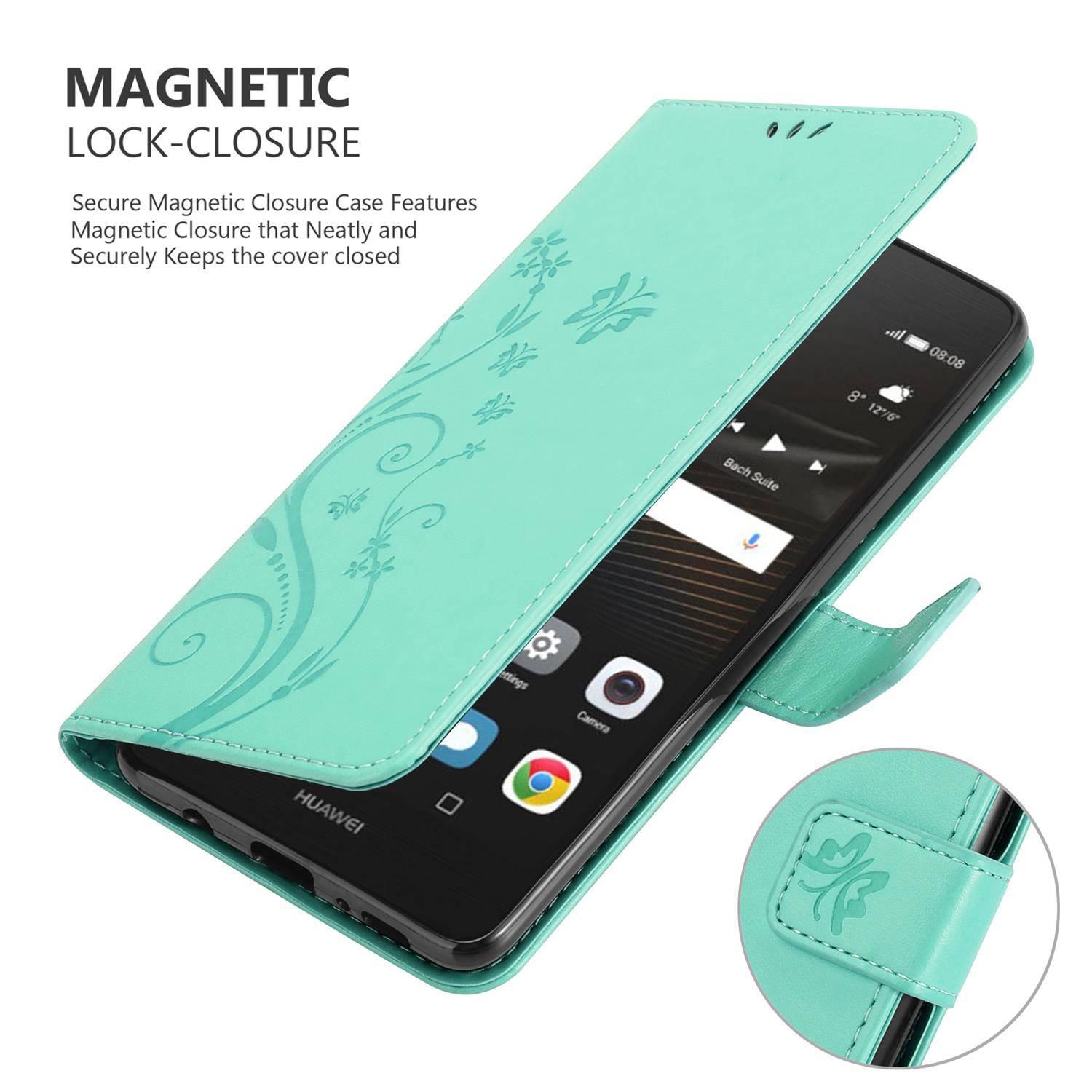 Cadorabo Hülle für Huawei P9 LITE 2016 / G9 LITE Schutz Hülle in Türkis Schutzhülle Handy Hülle Etui Case Blumen Flower
