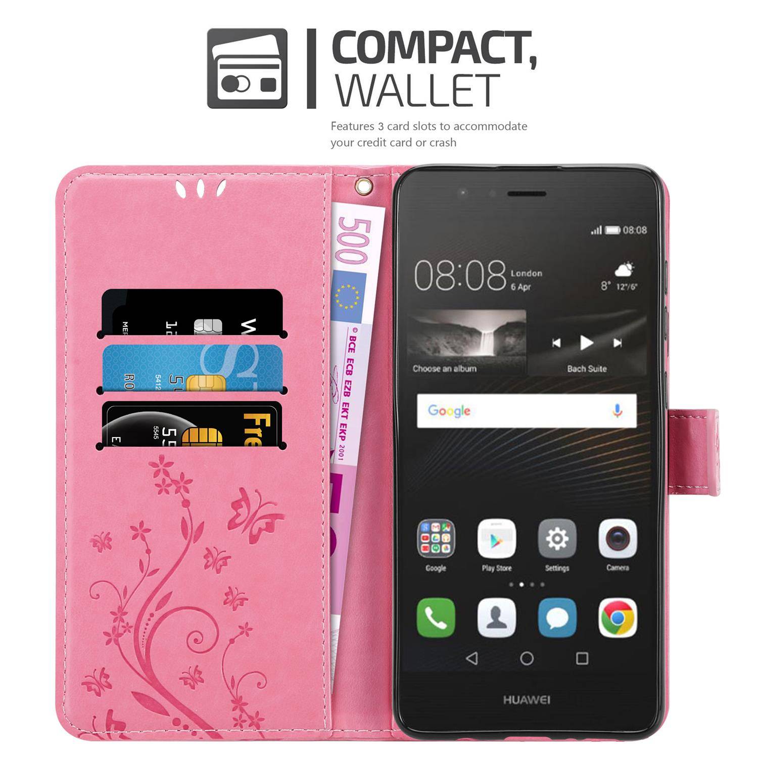 Cadorabo Hülle für Huawei P9 LITE 2016 / G9 LITE Schutz Hülle in Rosa Schutzhülle Handy Hülle Etui Case Blumen Flower