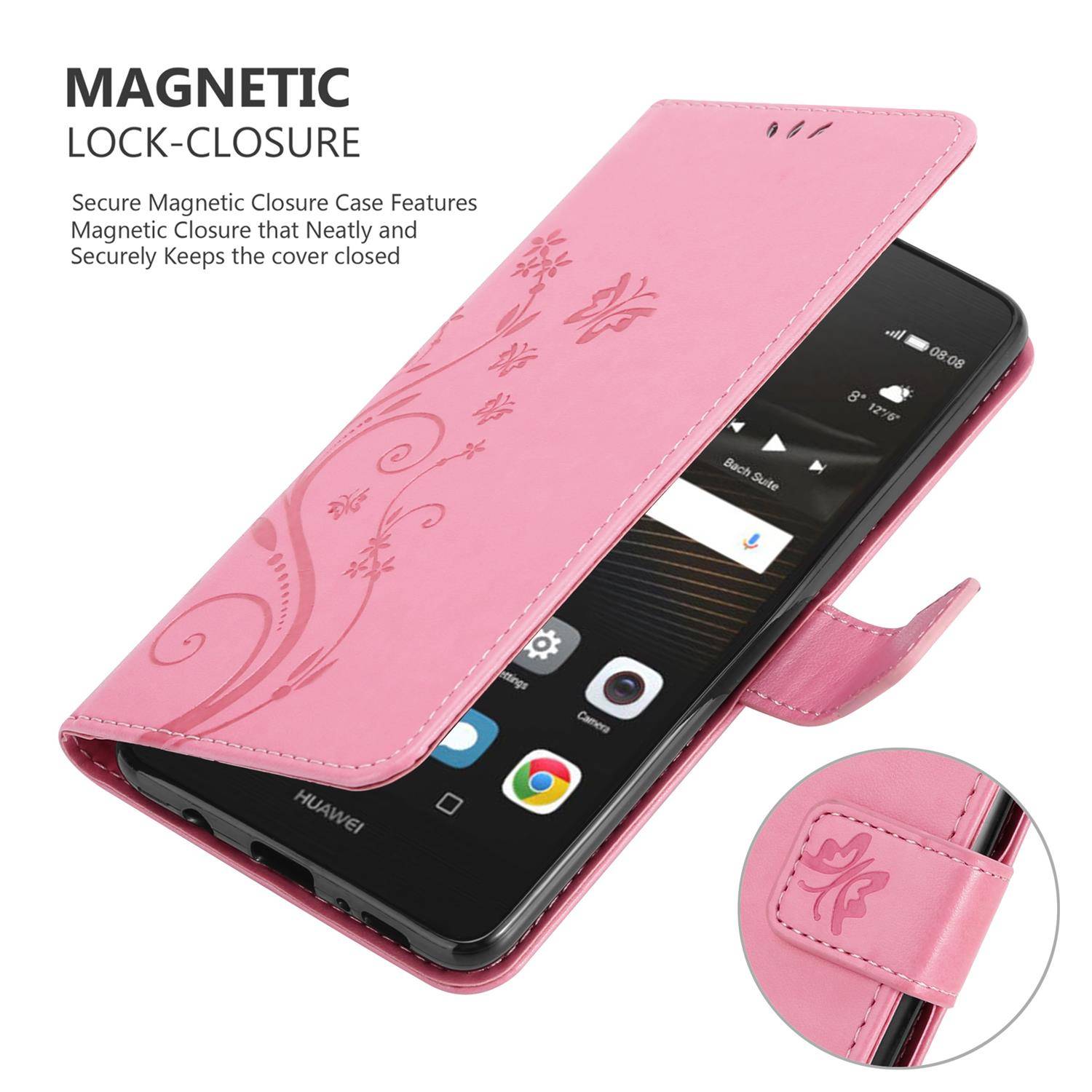 Cadorabo Hülle für Huawei P9 LITE 2016 / G9 LITE Schutz Hülle in Rosa Schutzhülle Handy Hülle Etui Case Blumen Flower
