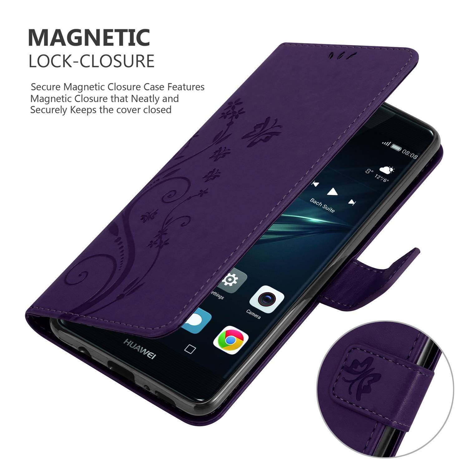 Cadorabo Hülle für Huawei P9 PLUS Schutz Hülle in Lila Schutzhülle Handy Hülle Etui Case Blumen Flower