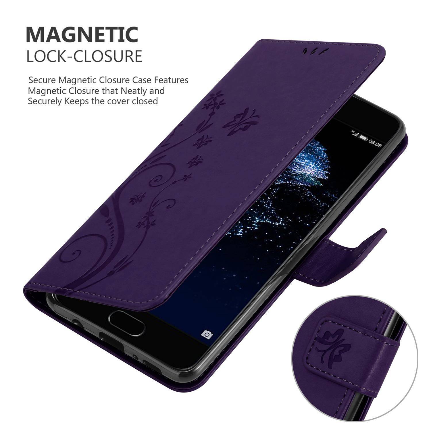 Cadorabo Hülle für Huawei P10 Schutz Hülle in Lila Schutzhülle Handy Hülle Etui Case Blumen Flower