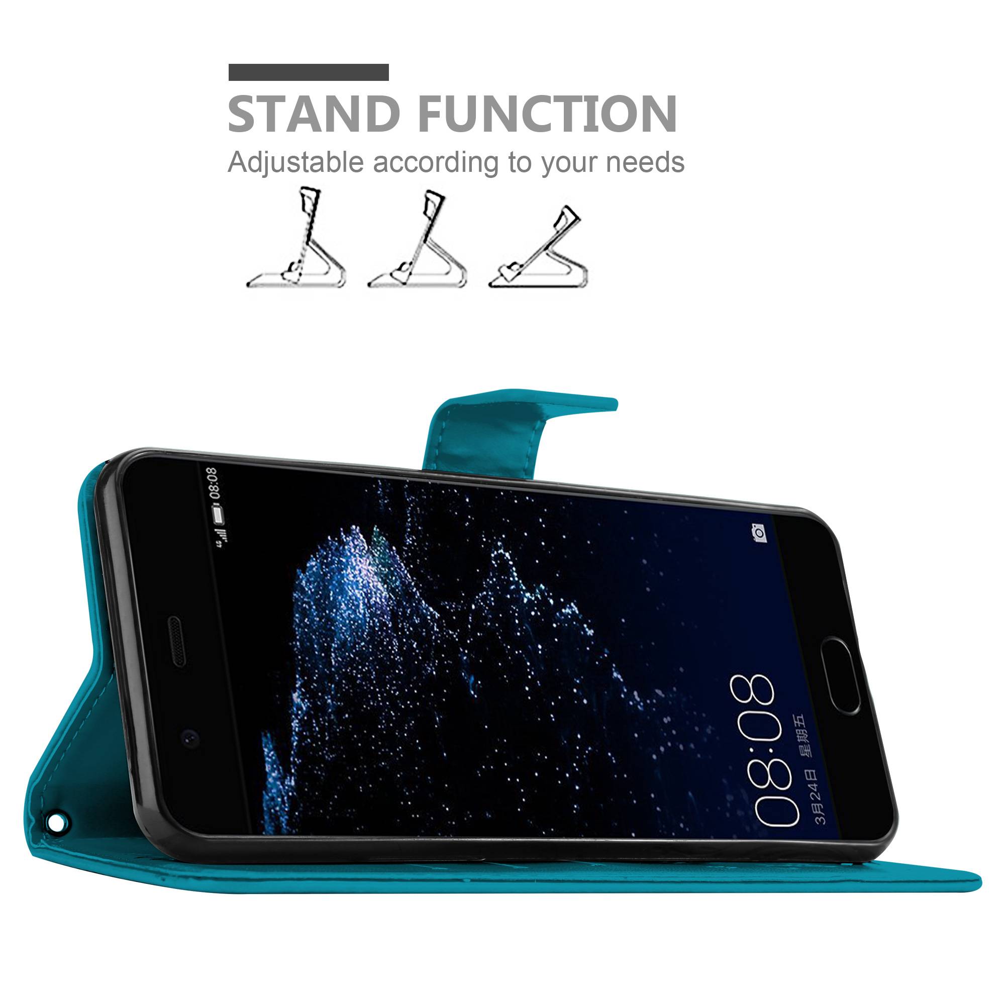 Cadorabo Hülle für Huawei P10 Schutz Hülle in Blau Schutzhülle Handy Hülle Etui Case Blumen Flower