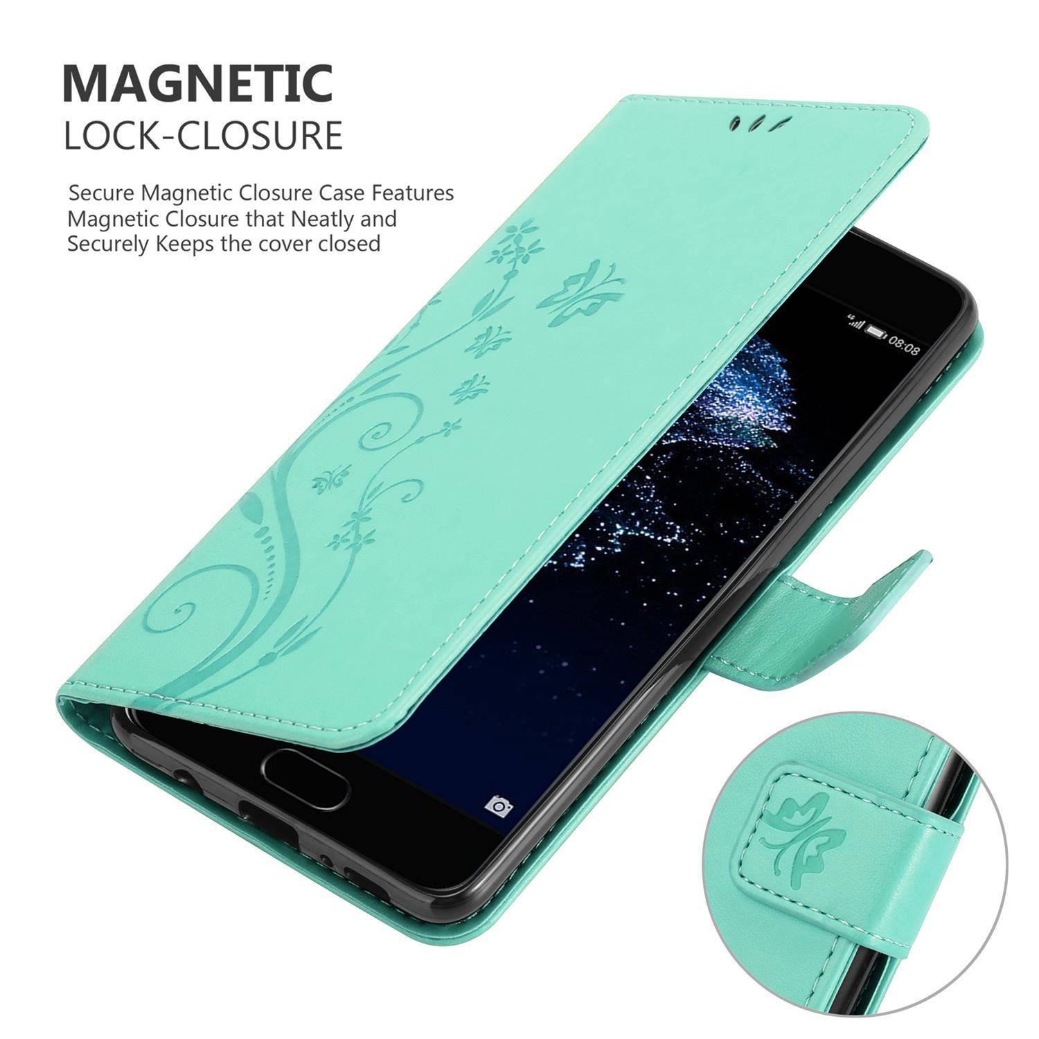 Cadorabo Hülle für Huawei P10 Schutz Hülle in Türkis Schutzhülle Handy Hülle Etui Case Blumen Flower