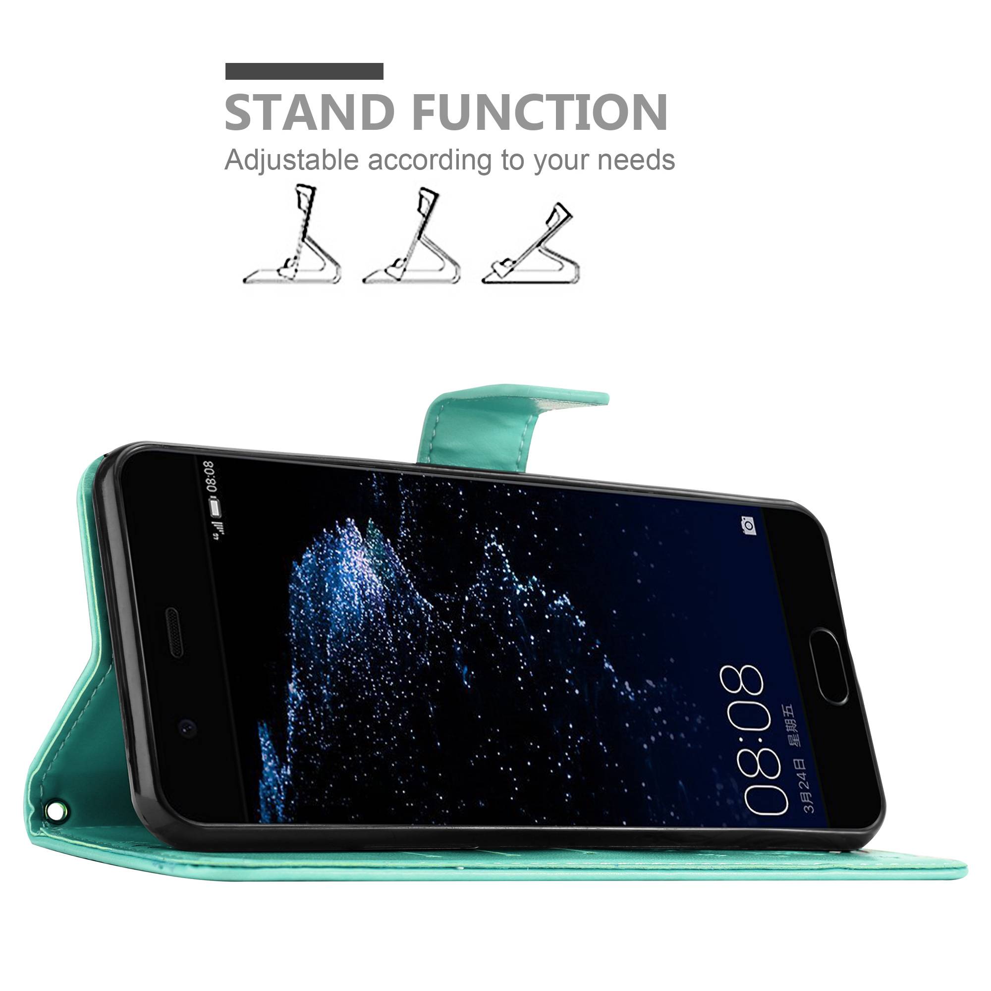 Cadorabo Hülle für Huawei P10 Schutz Hülle in Türkis Schutzhülle Handy Hülle Etui Case Blumen Flower