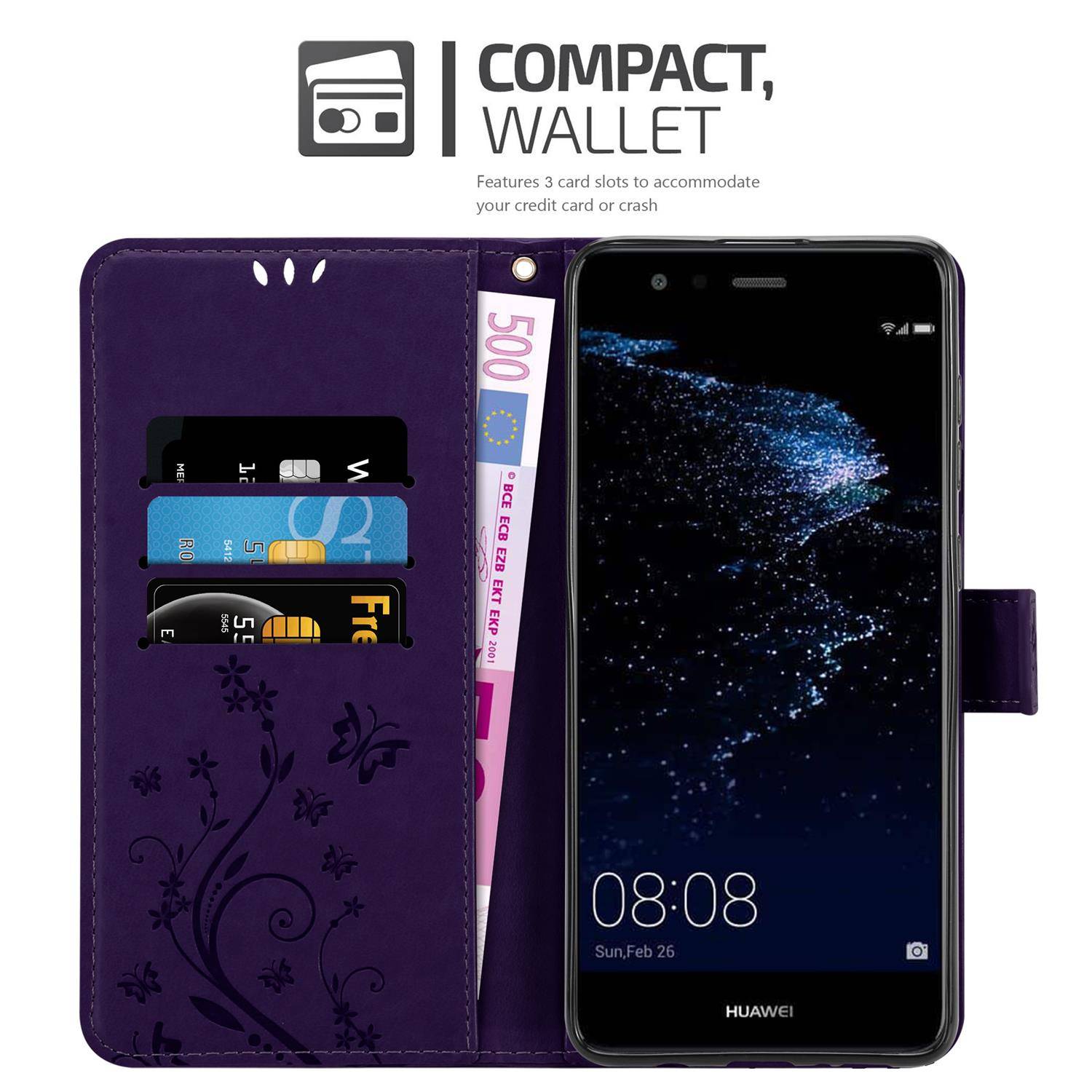 Cadorabo Hülle für Huawei P10 LITE Schutz Hülle in Lila Schutzhülle Handy Hülle Etui Case Blumen Flower