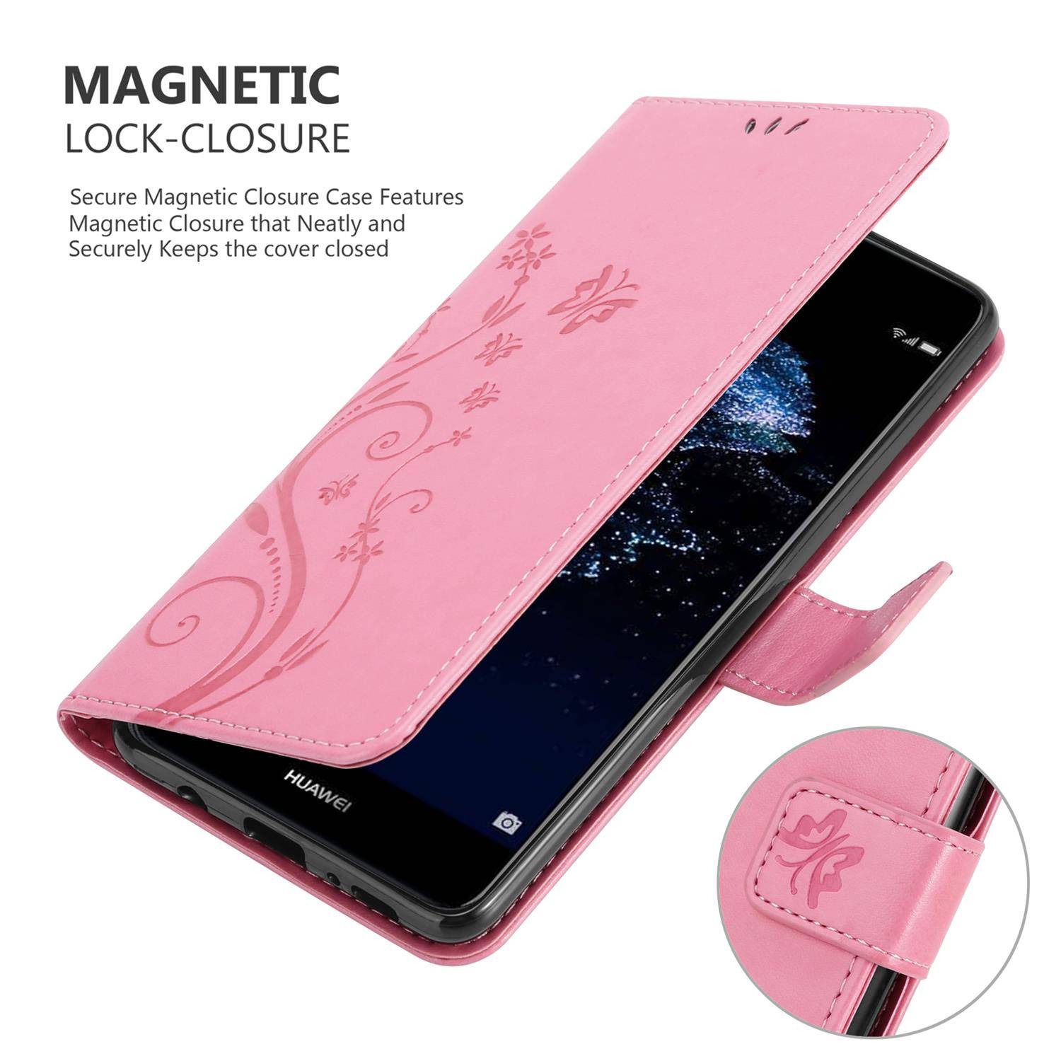 Cadorabo Hülle für Huawei P10 LITE Schutz Hülle in Rosa Schutzhülle Handy Hülle Etui Case Blumen Flower