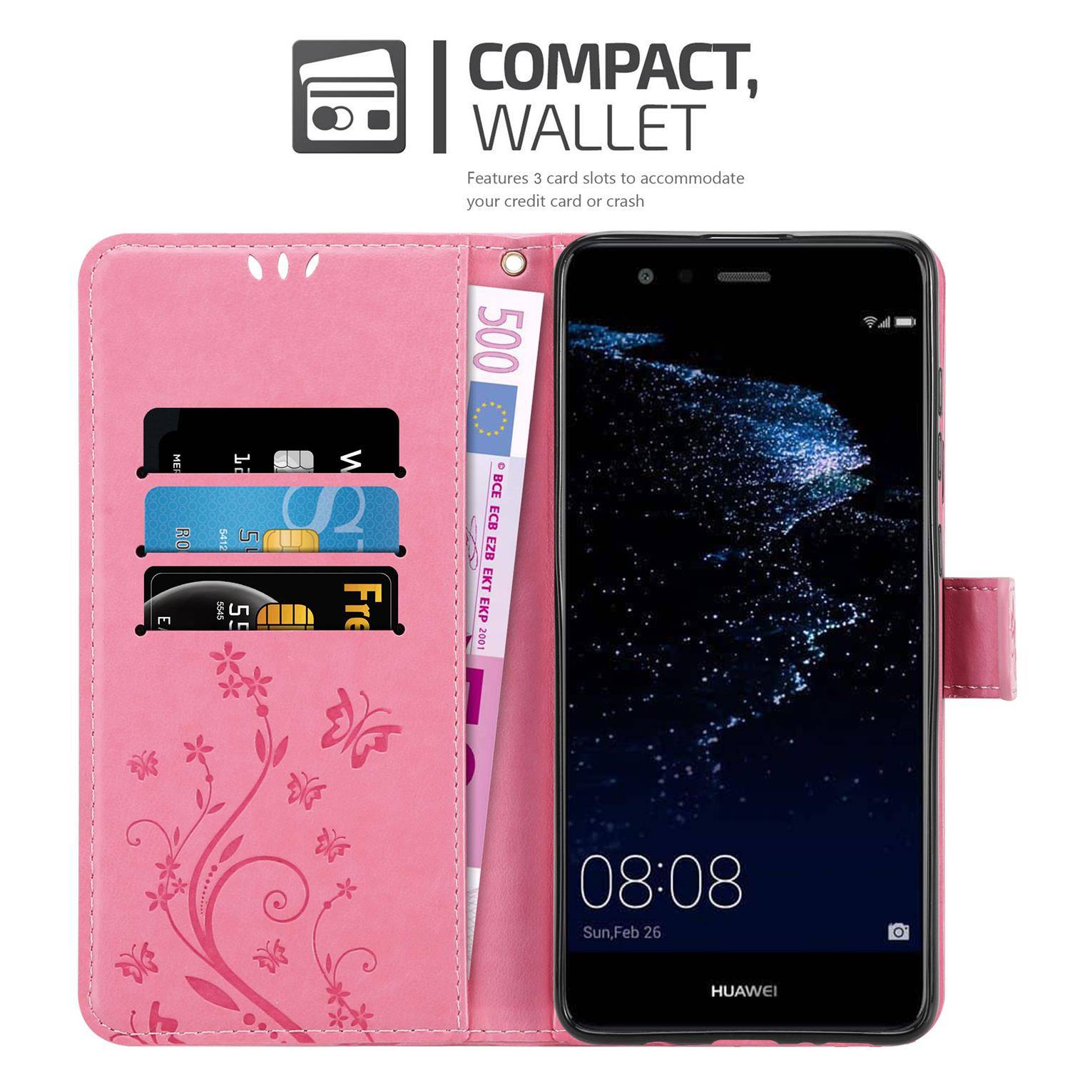 Cadorabo Hülle für Huawei P10 LITE Schutz Hülle in Rosa Schutzhülle Handy Hülle Etui Case Blumen Flower