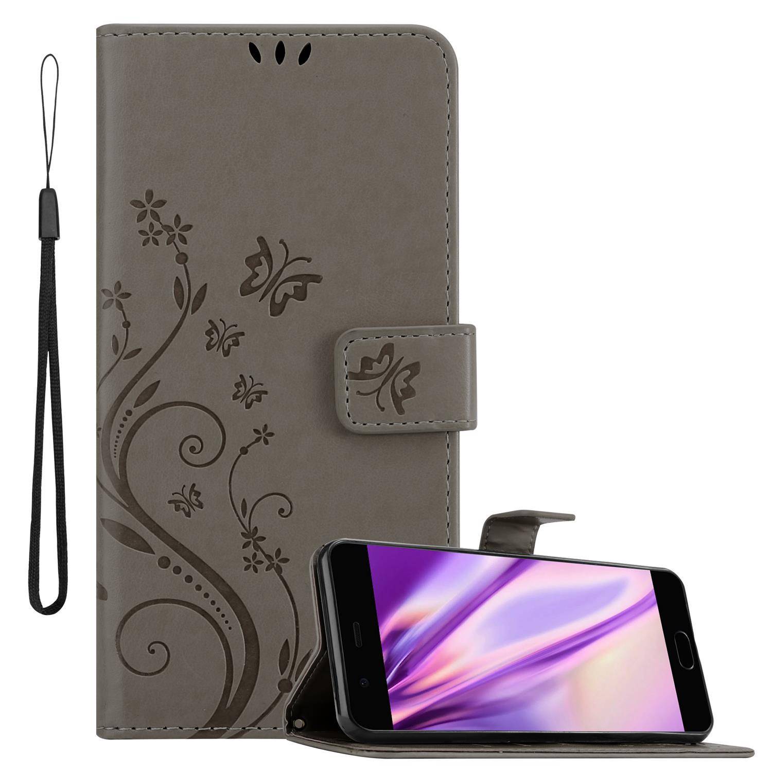 Cadorabo Hülle für Huawei P10 PLUS Schutz Hülle in Grau Schutzhülle Handy Hülle Etui Case Blumen Flower