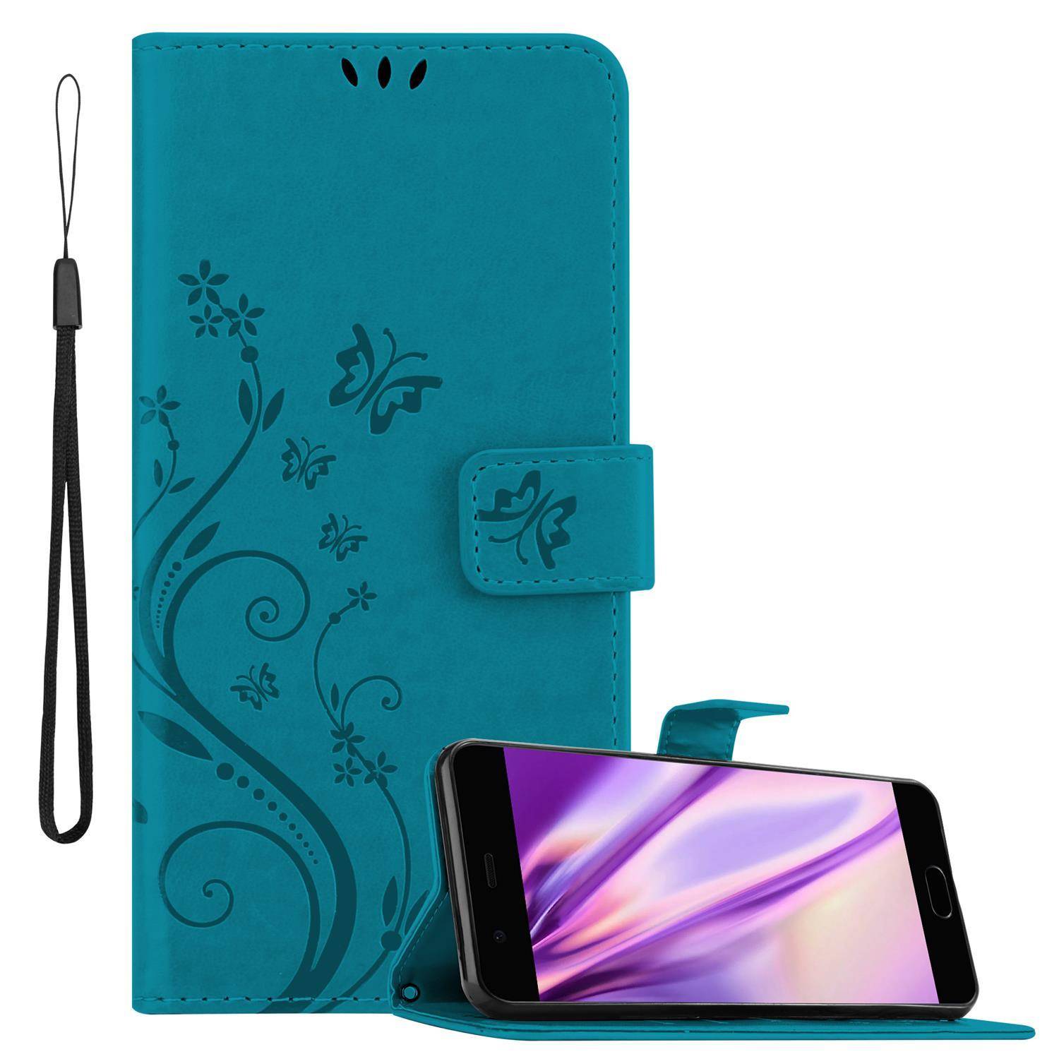 Cadorabo Hülle für Huawei P10 PLUS Schutz Hülle in Blau Schutzhülle Handy Hülle Etui Case Blumen Flower