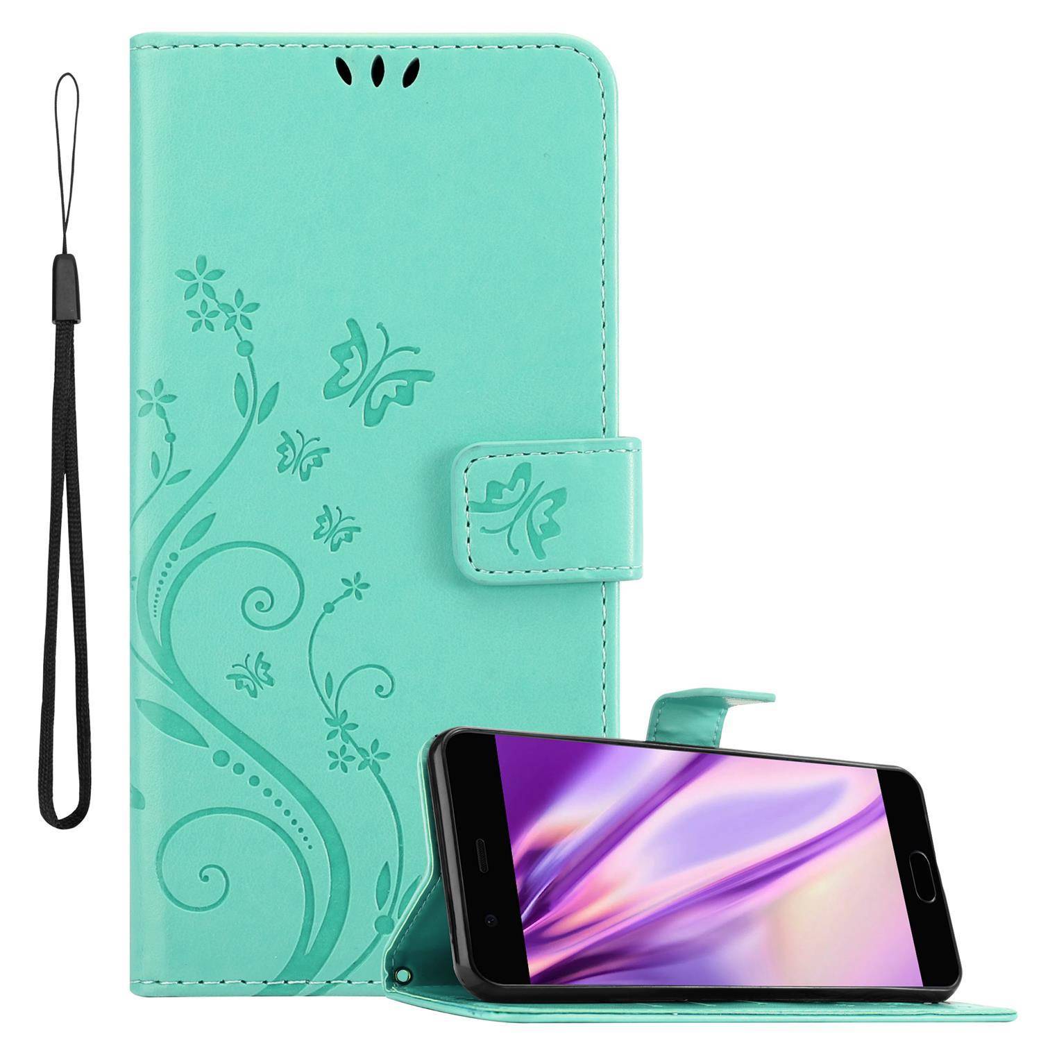 Cadorabo Hülle für Huawei P10 PLUS Schutz Hülle in Türkis Schutzhülle Handy Hülle Etui Case Blumen Flower