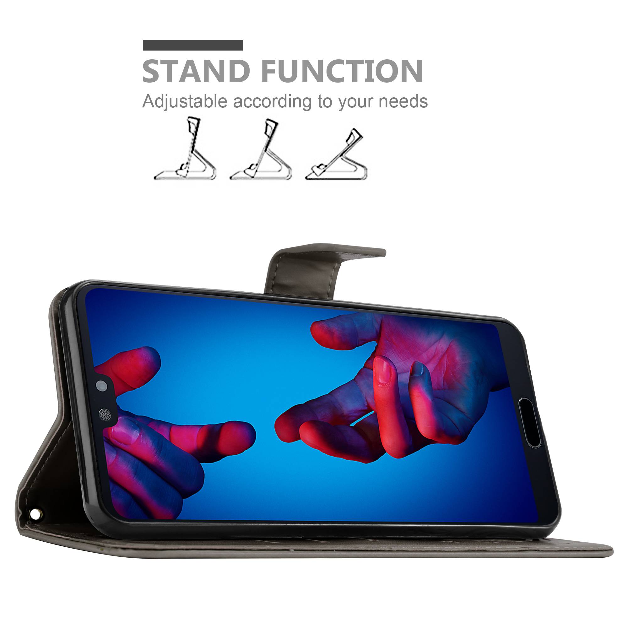 Cadorabo Hülle für Huawei P20 Schutz Hülle in Grau Schutzhülle Handy Hülle Etui Case Blumen Flower