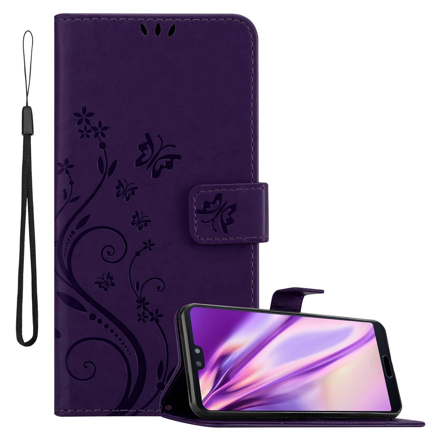 Cadorabo Hülle für Huawei P20 Schutz Hülle in Lila Schutzhülle Handy Hülle Etui Case Blumen Flower