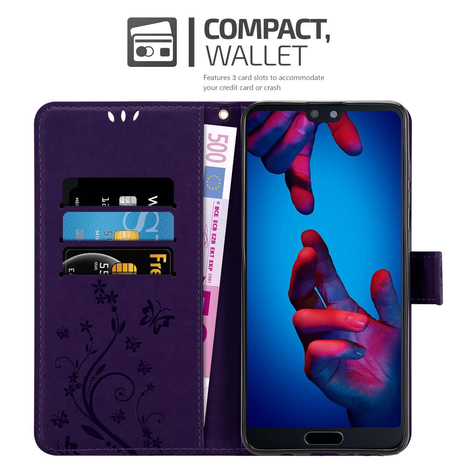 Cadorabo Hülle für Huawei P20 Schutz Hülle in Lila Schutzhülle Handy Hülle Etui Case Blumen Flower