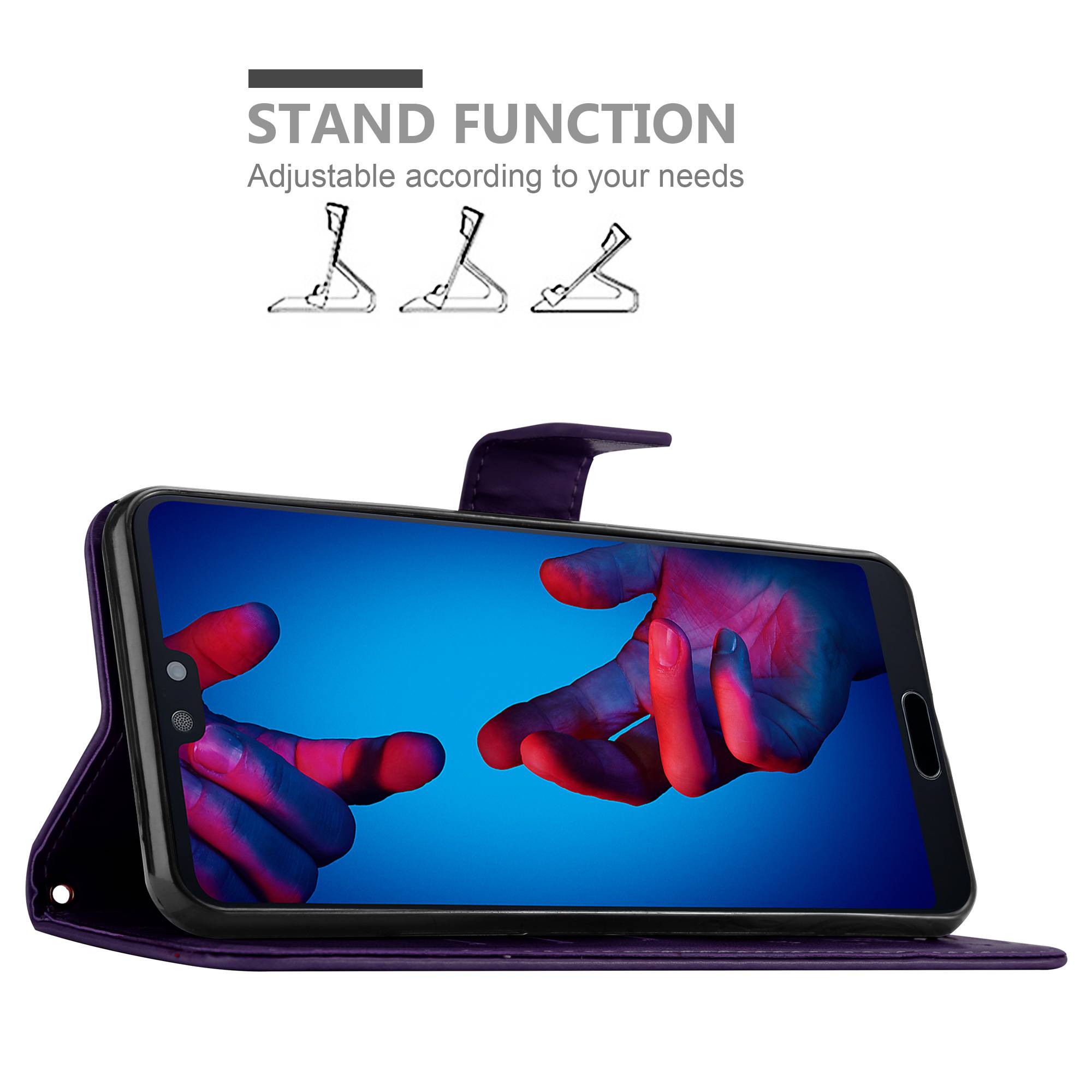 Cadorabo Hülle für Huawei P20 Schutz Hülle in Lila Schutzhülle Handy Hülle Etui Case Blumen Flower