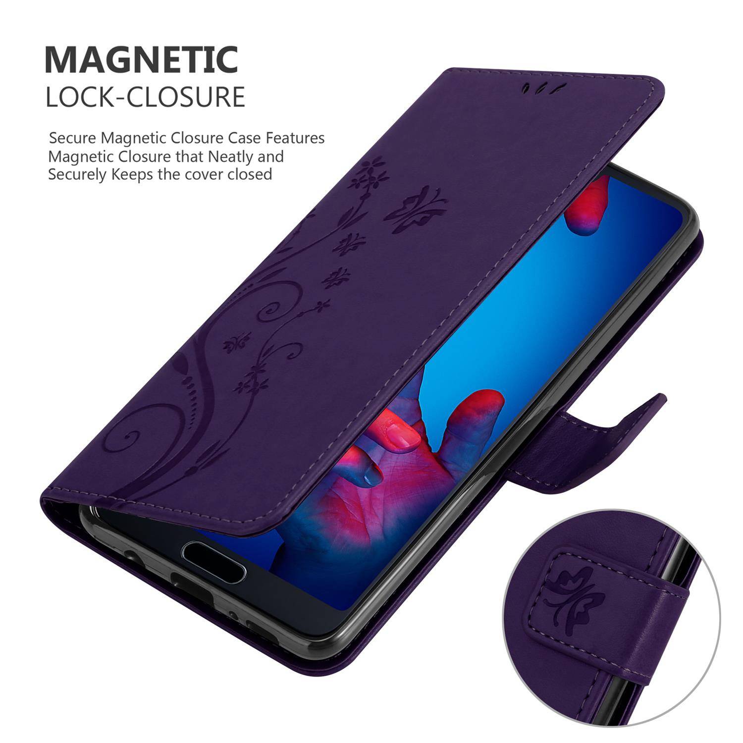 Cadorabo Hülle für Huawei P20 Schutz Hülle in Lila Schutzhülle Handy Hülle Etui Case Blumen Flower